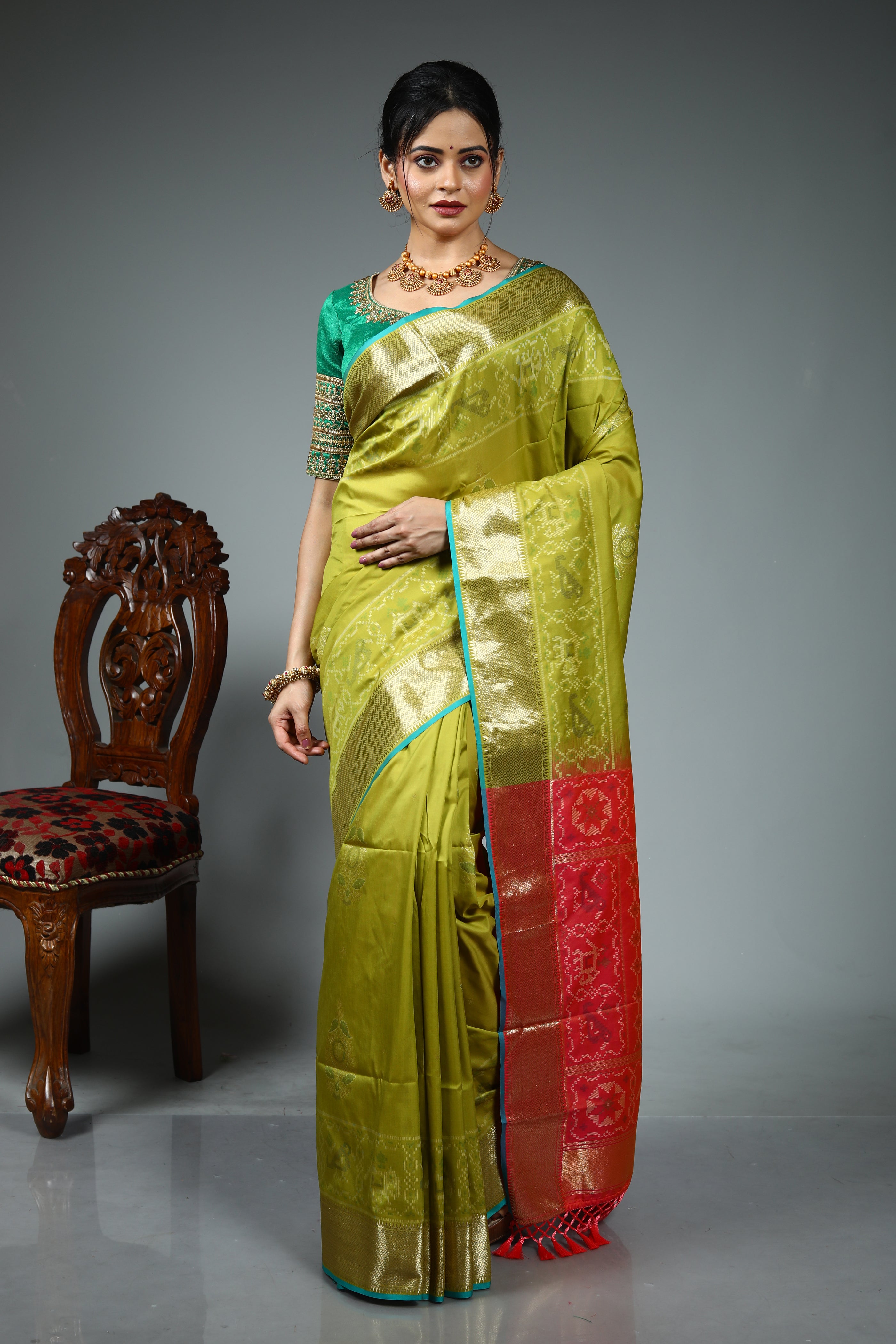Pesta Green Blended Silk Saree