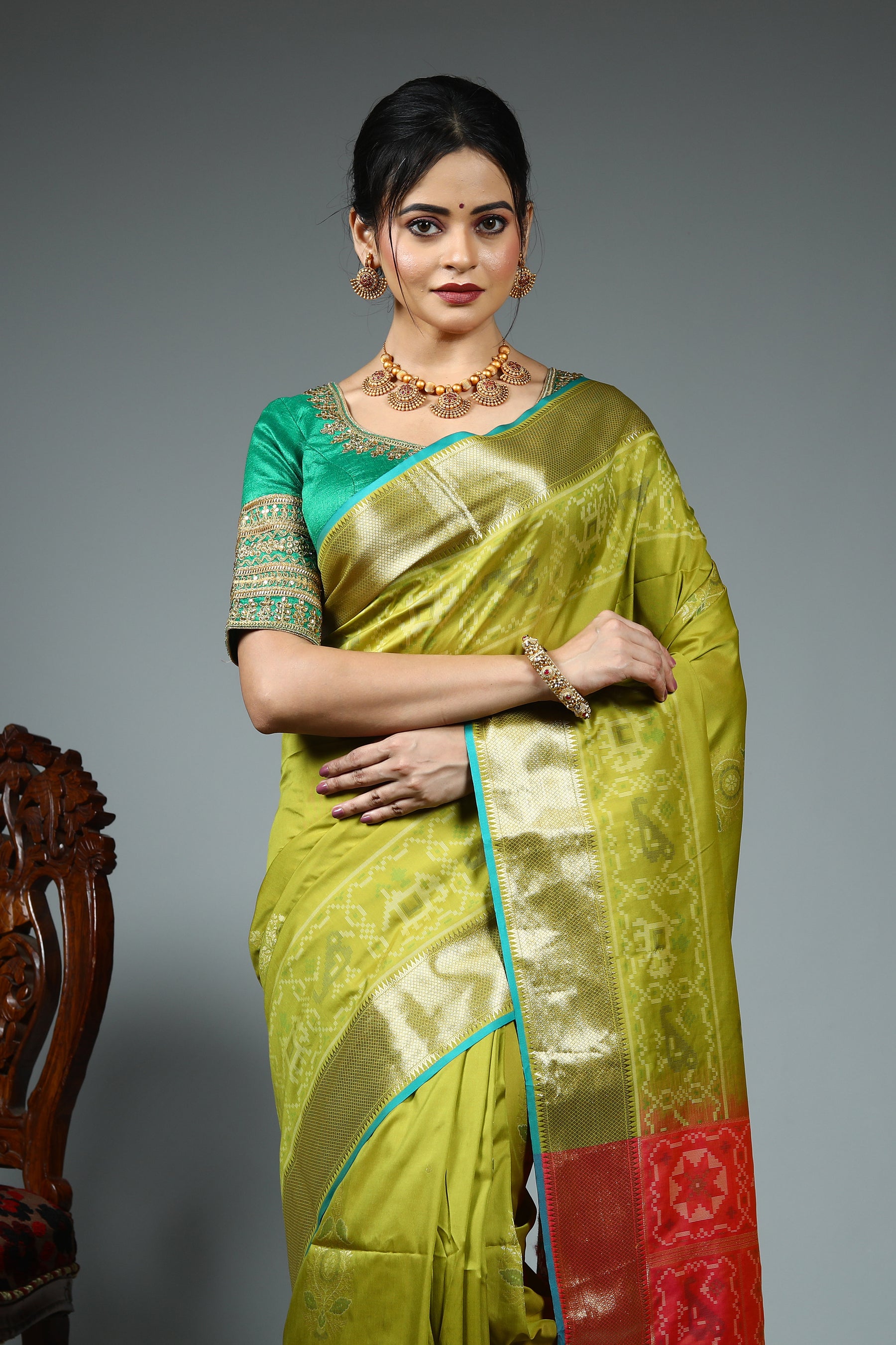 Pesta Green Blended Silk Saree
