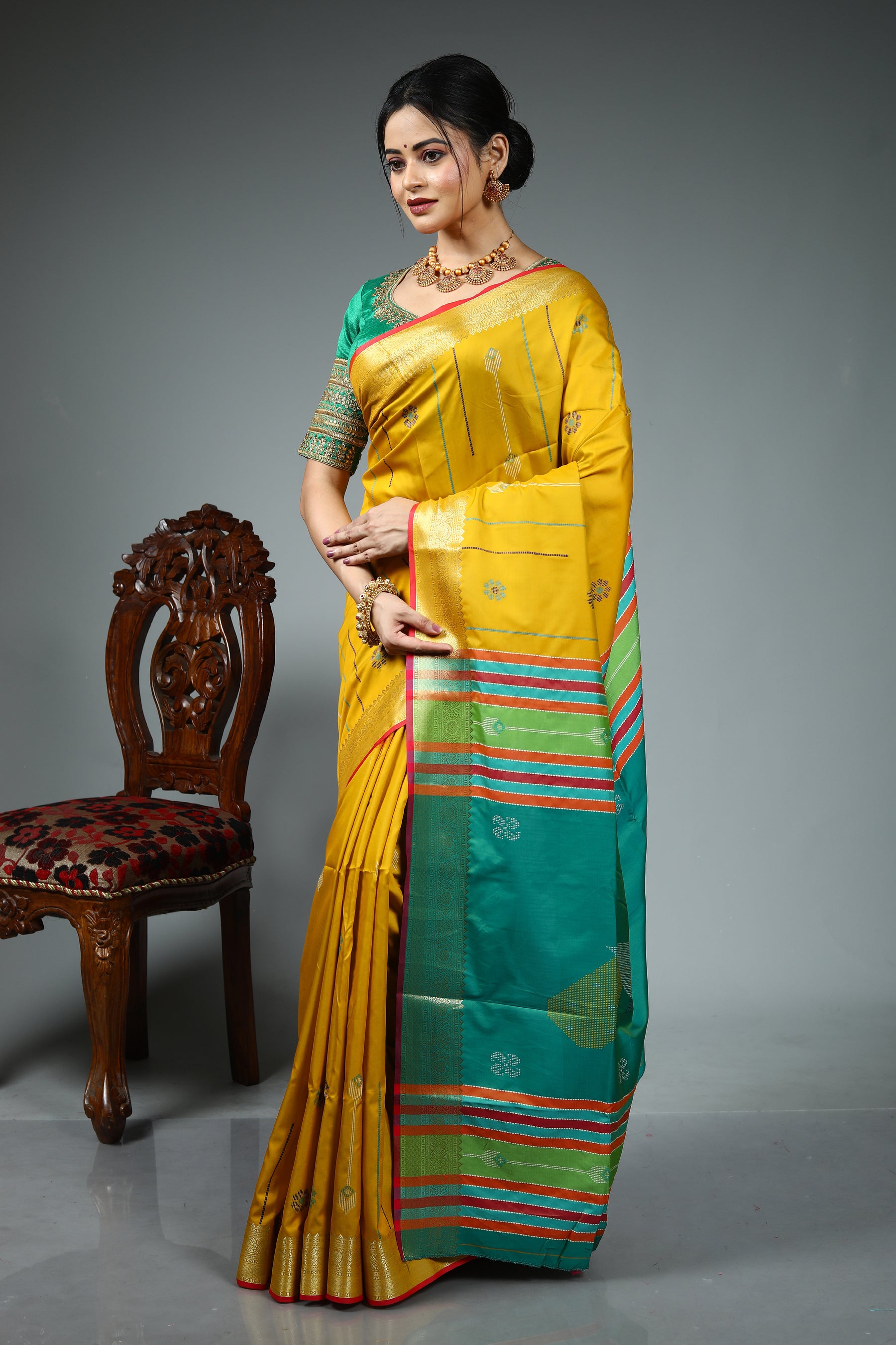 Pear Green Blended Silk Saree