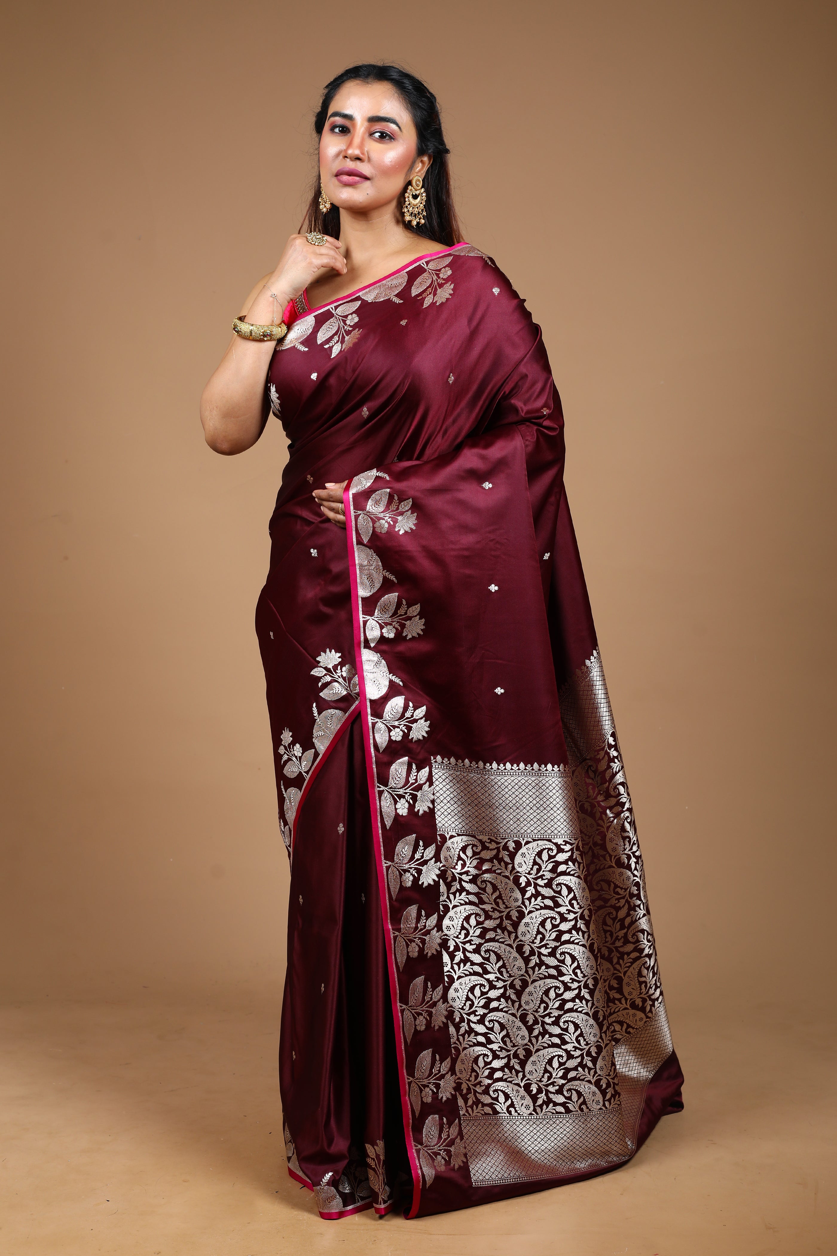 Wine Blended Katan Silk Saree