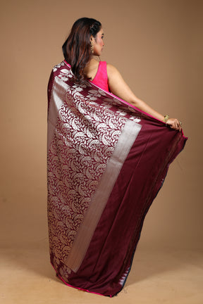Wine Blended Katan Silk Saree