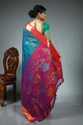 Dark Jungle Green Blended Handloom Silk Saree