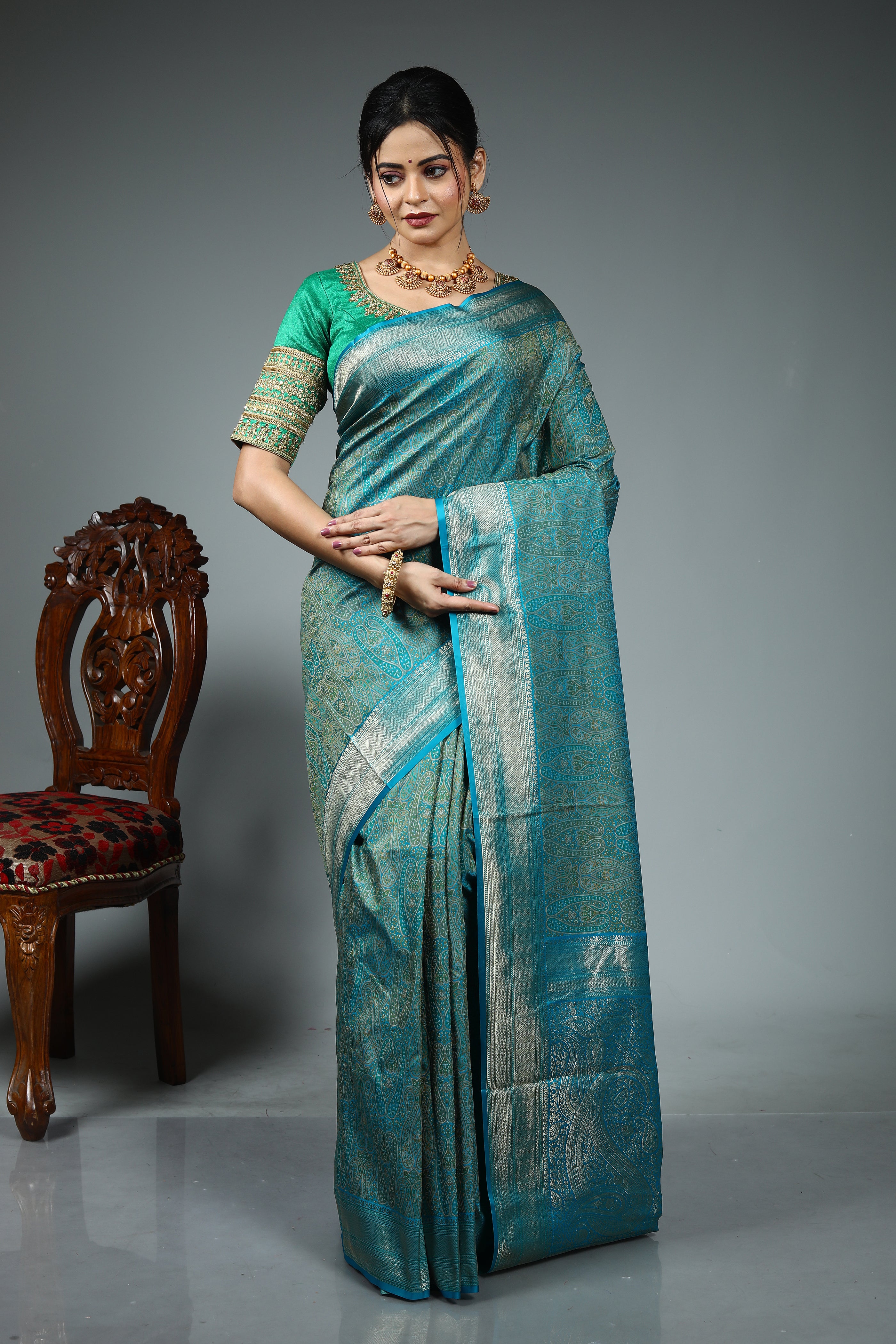 Blue Blended Silk Saree
