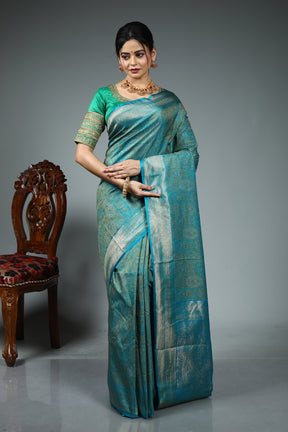 Blue Blended Silk Saree
