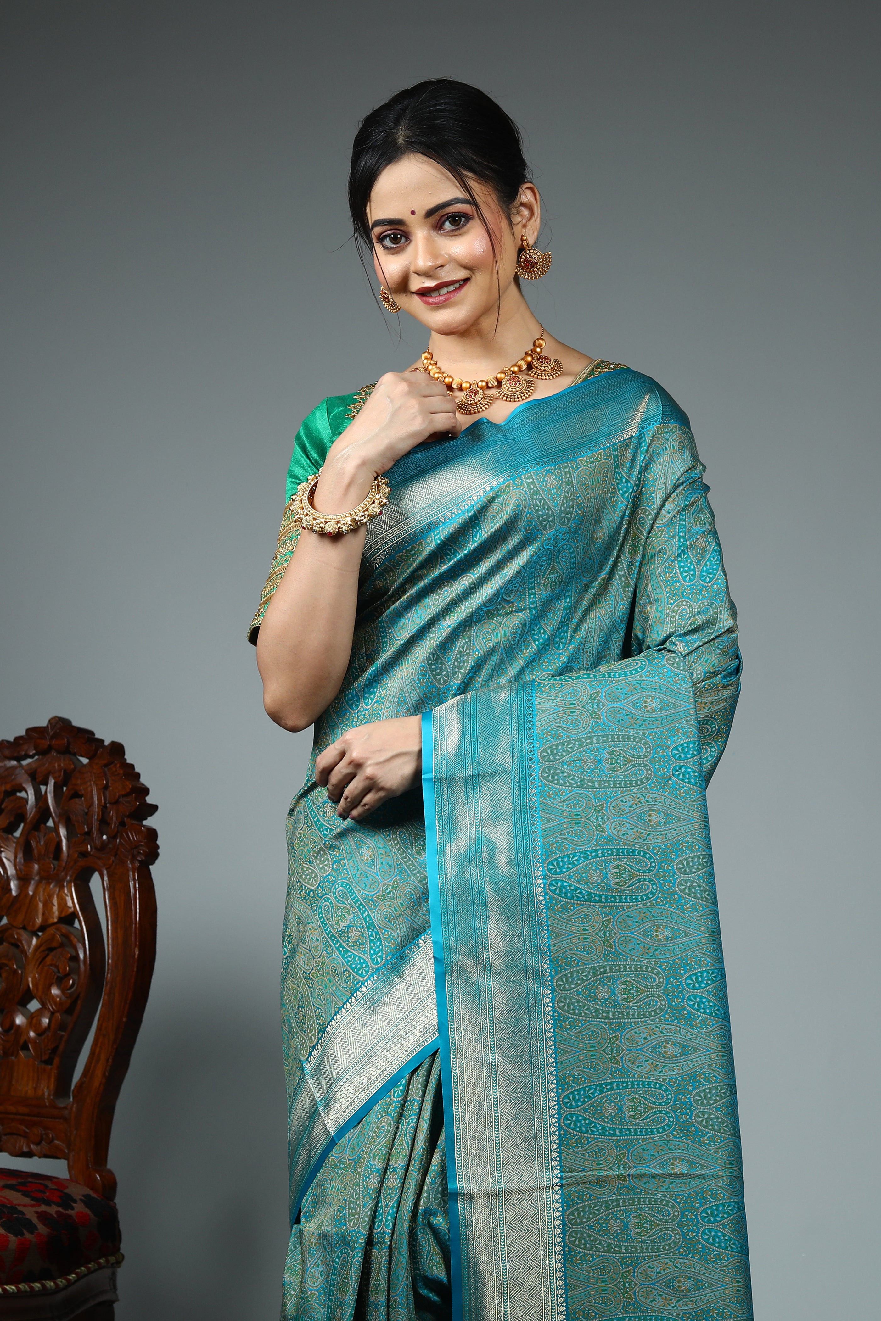 Blue Blended Silk Saree