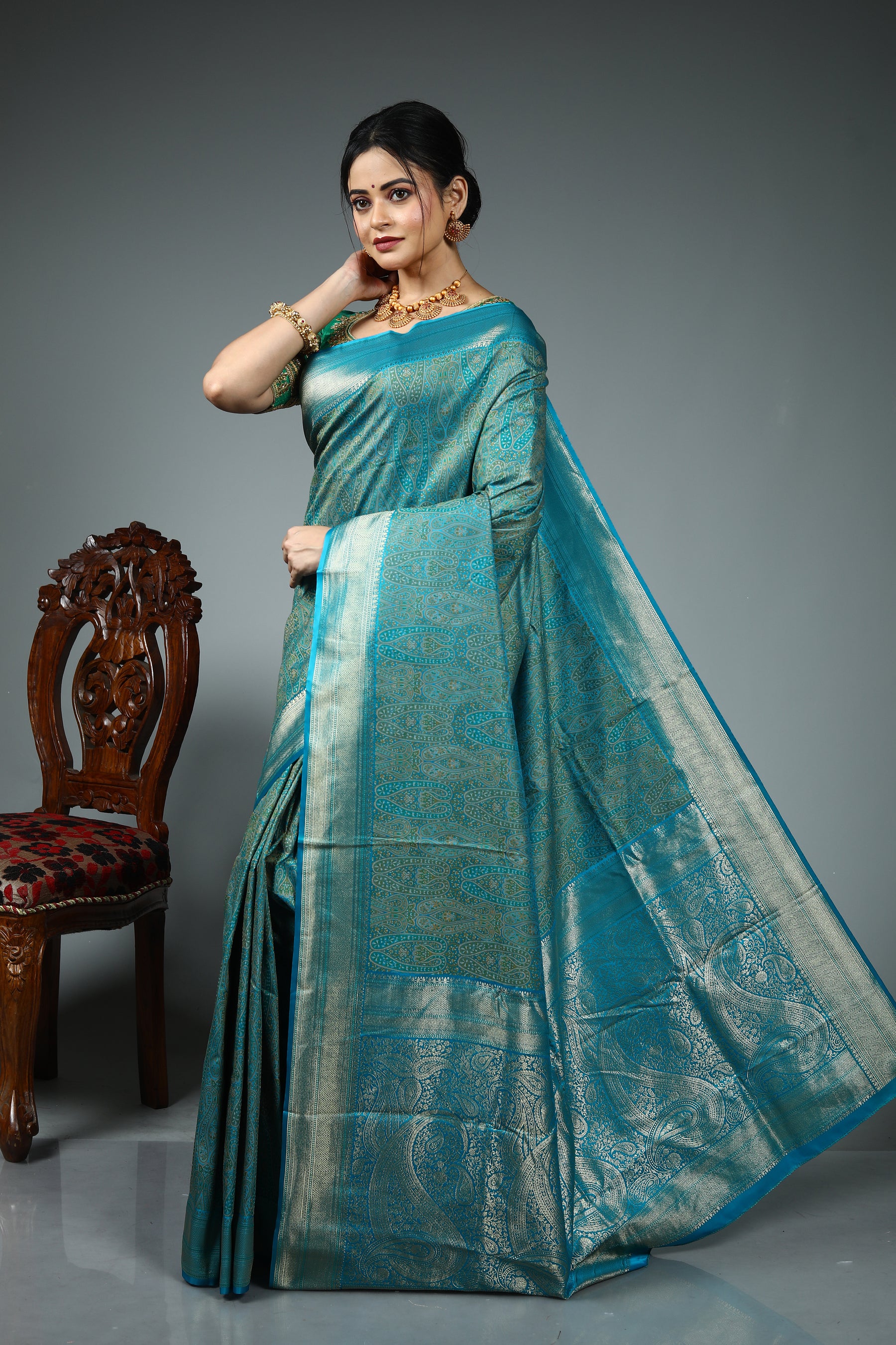 Blue Blended Silk Saree