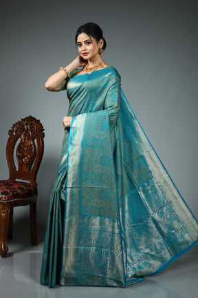 Blue Blended Silk Saree