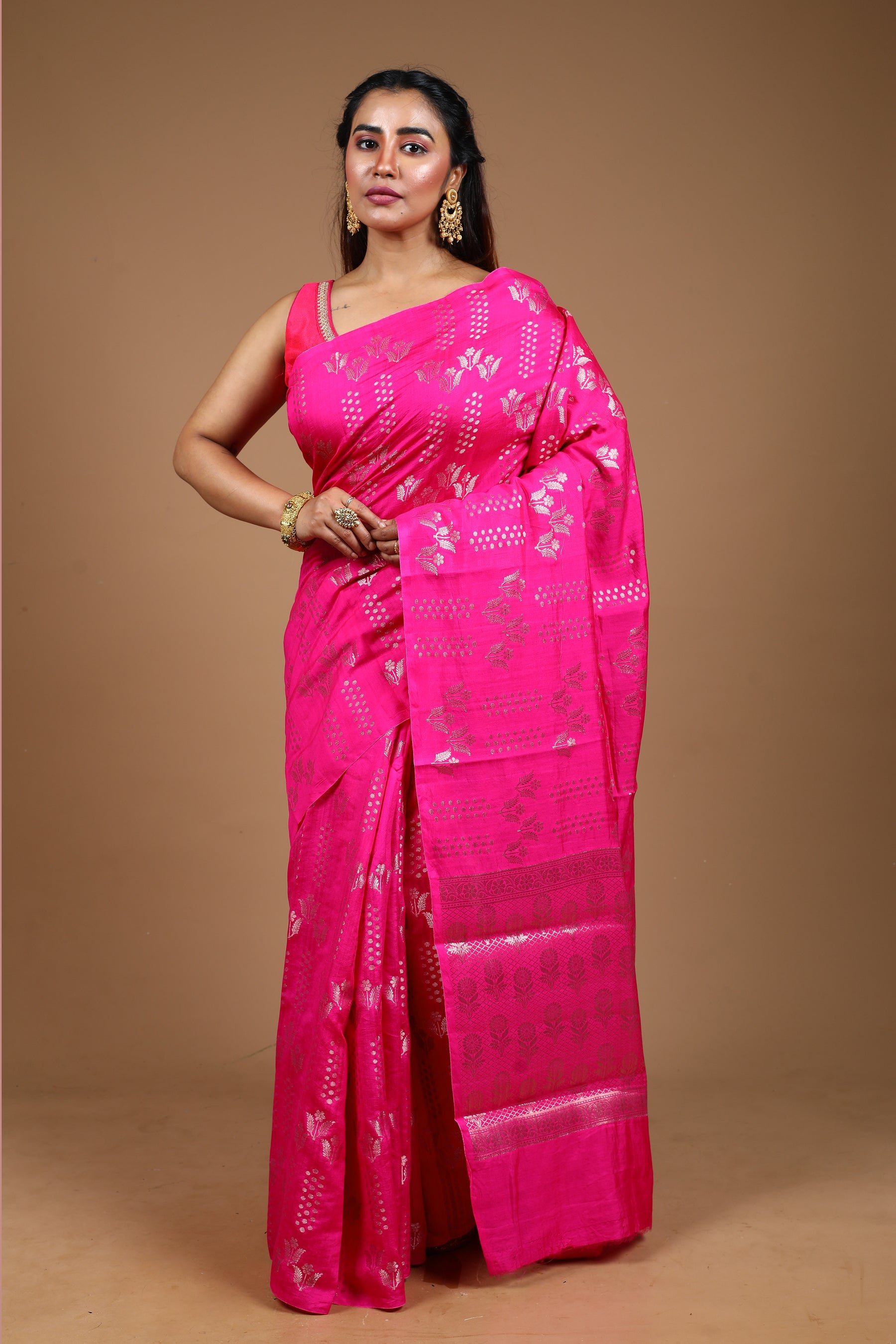 Designer Pink Tussar Saree
