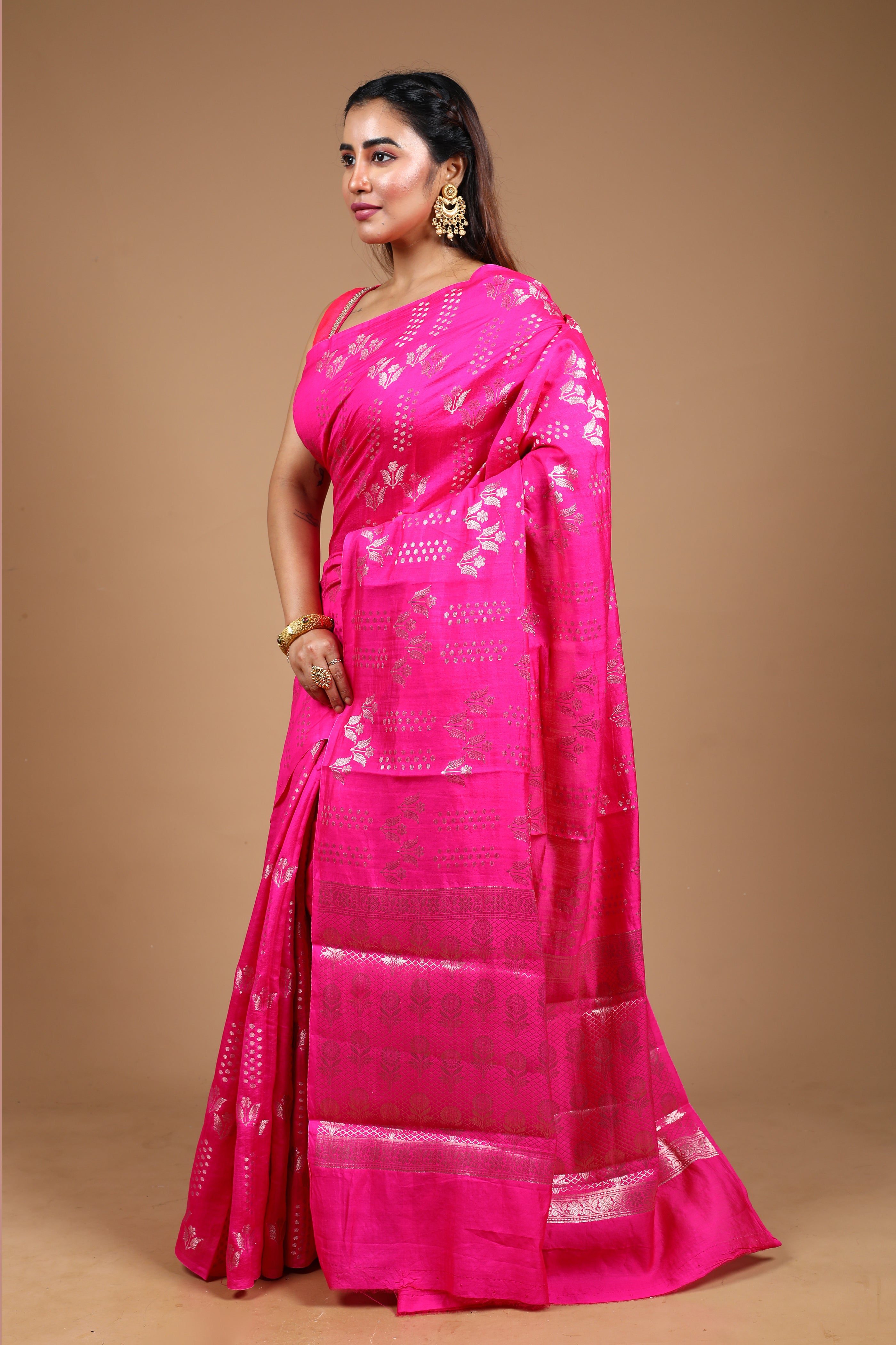 Designer Pink Tussar Saree