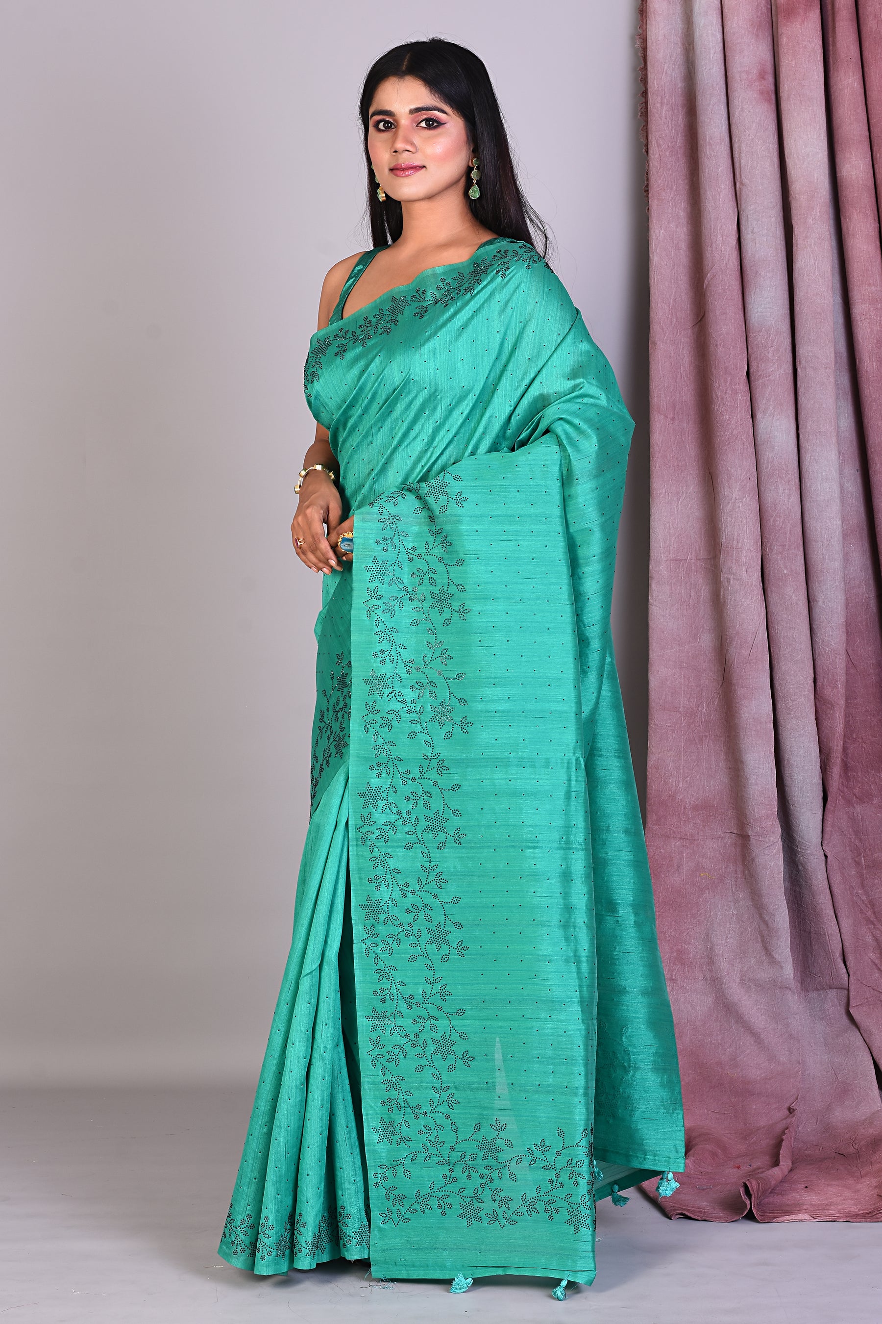 Rama Green Blended Silk Saree with Sequence work - Keya Seth Exclusive