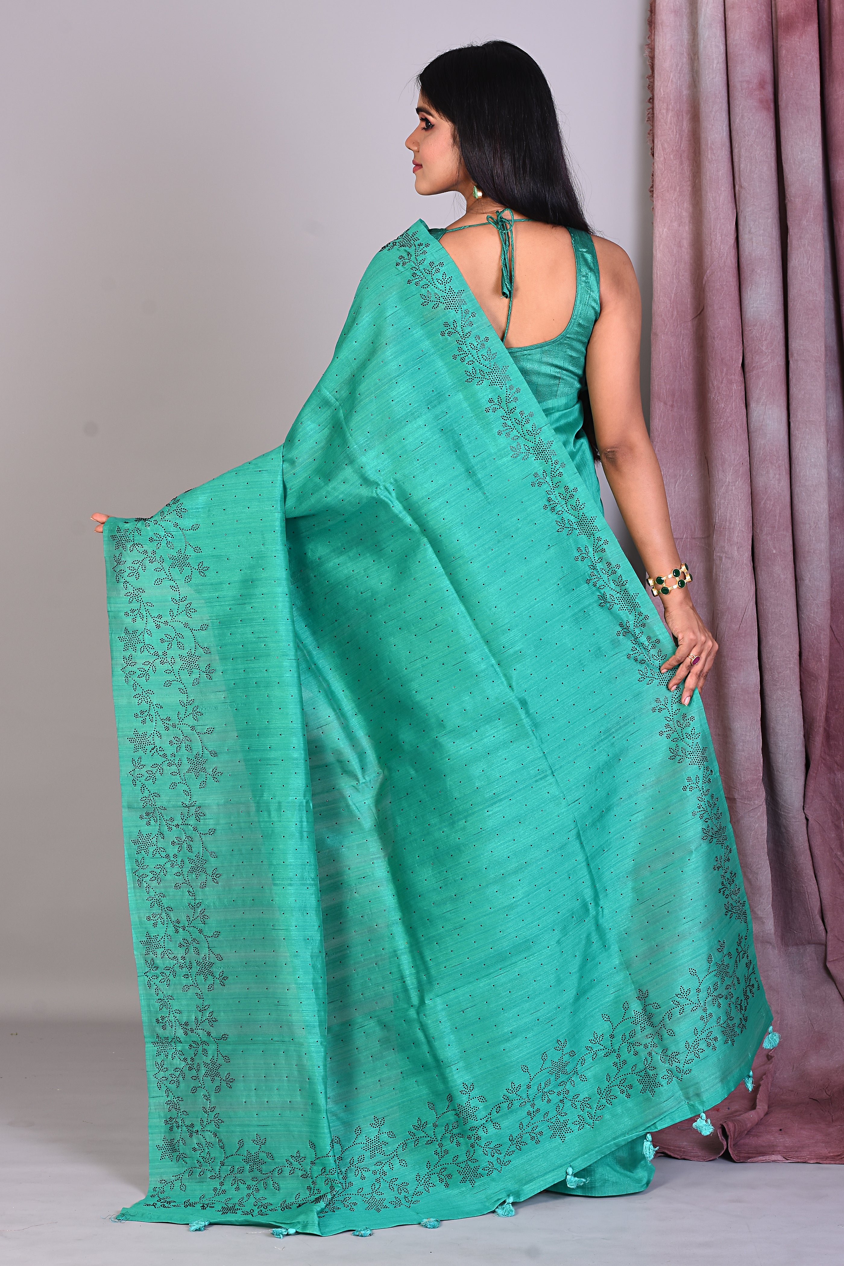 Rama Green Blended Silk Saree with Sequence work - Keya Seth Exclusive