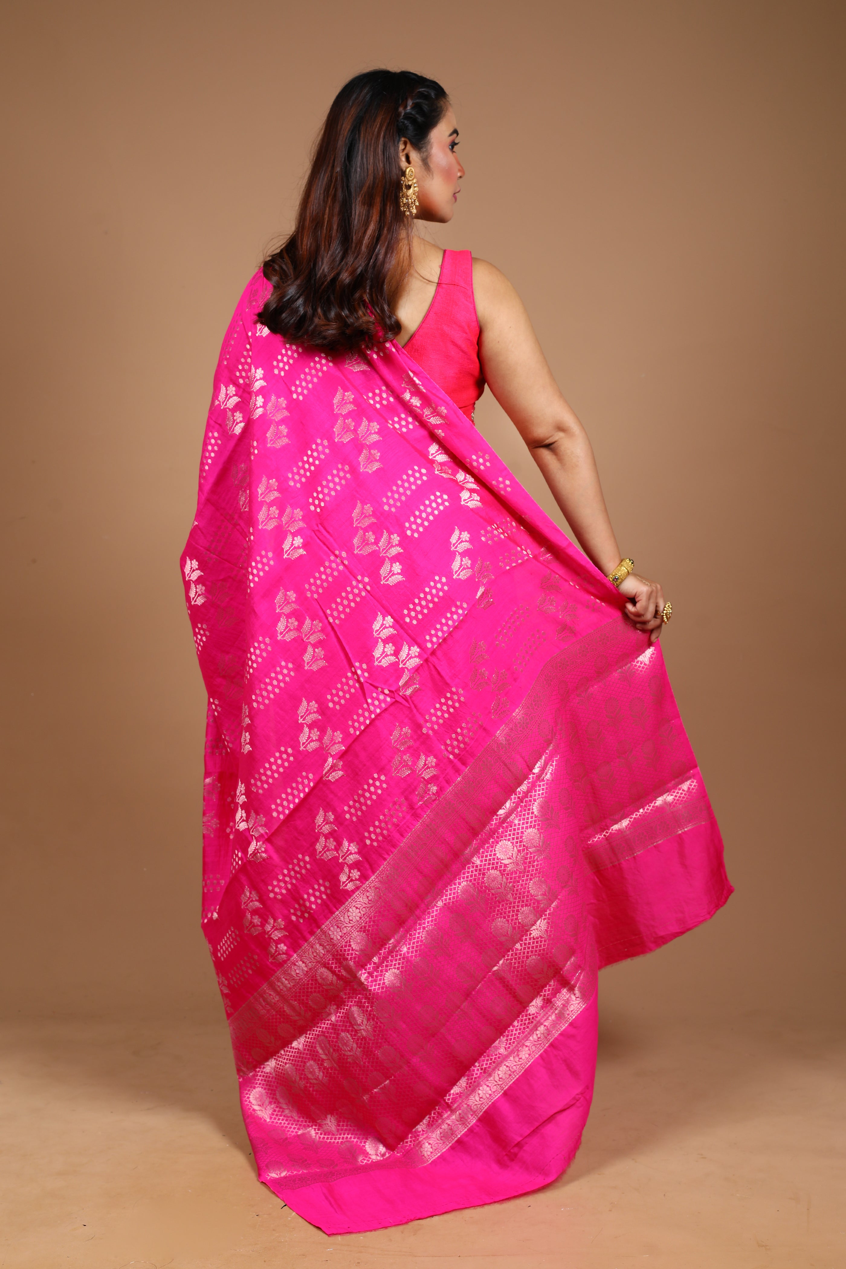 Designer Pink Tussar Saree