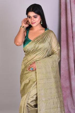 Olive Blended Silk Saree with Sequence Work - Keya Seth Exclusive