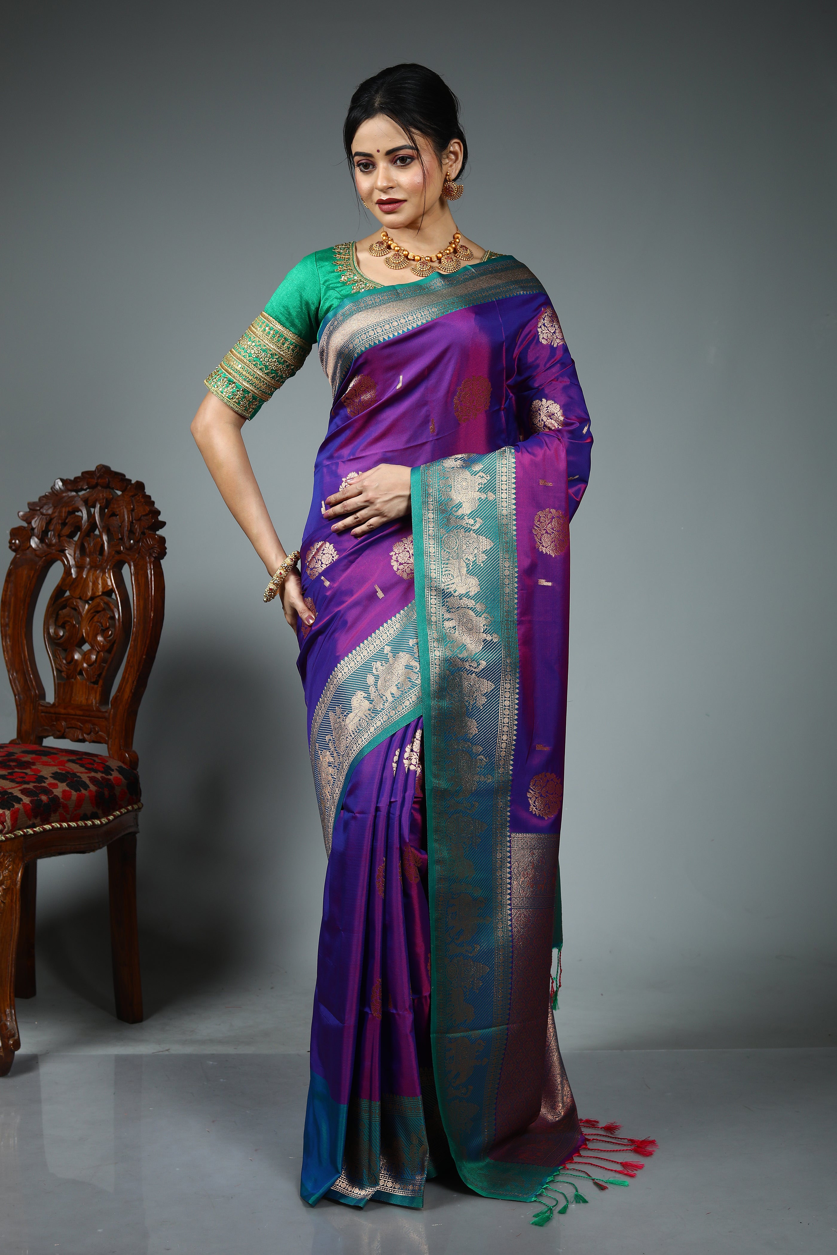 Purple Blended Katan Silk Saree