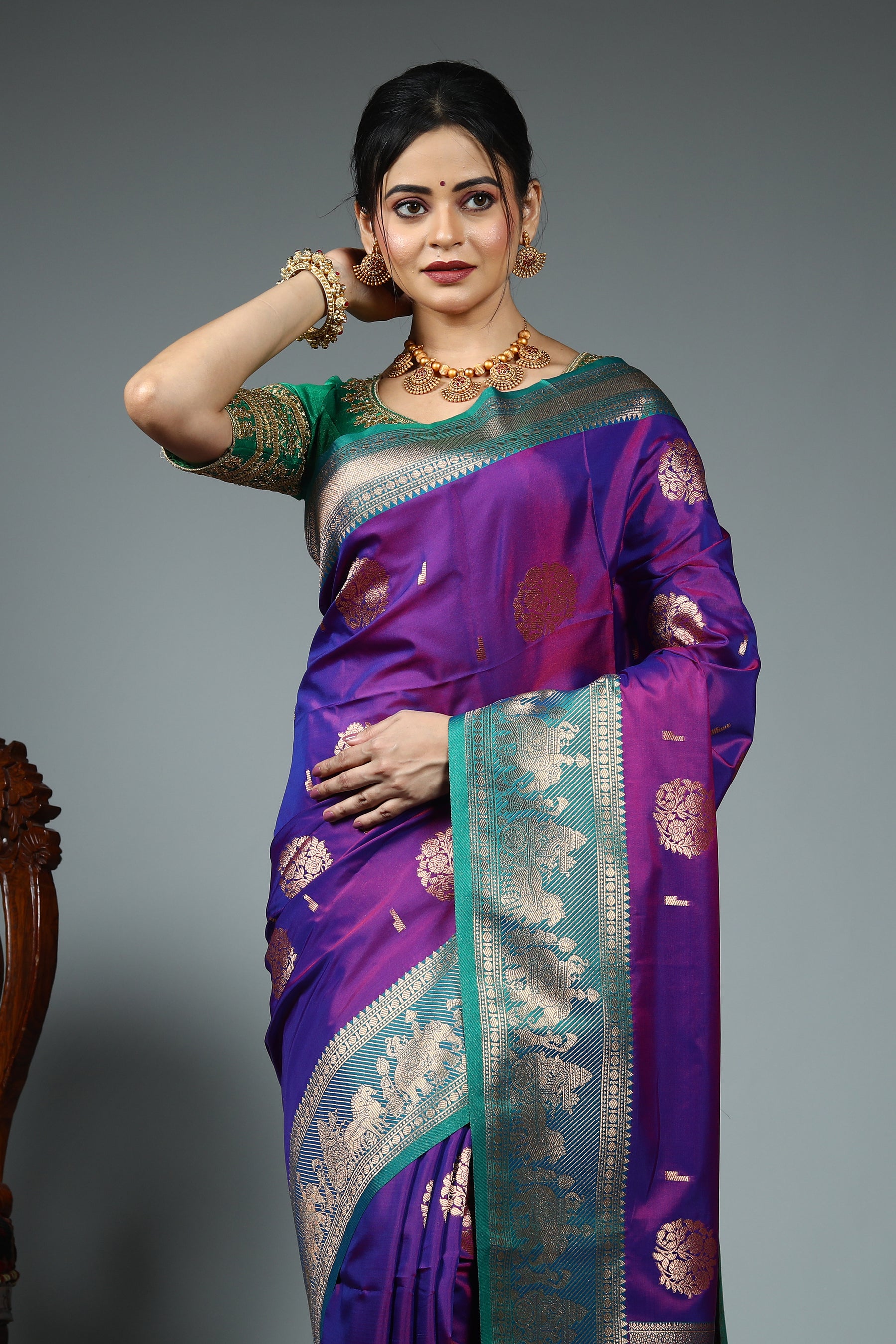 Purple Blended Katan Silk Saree