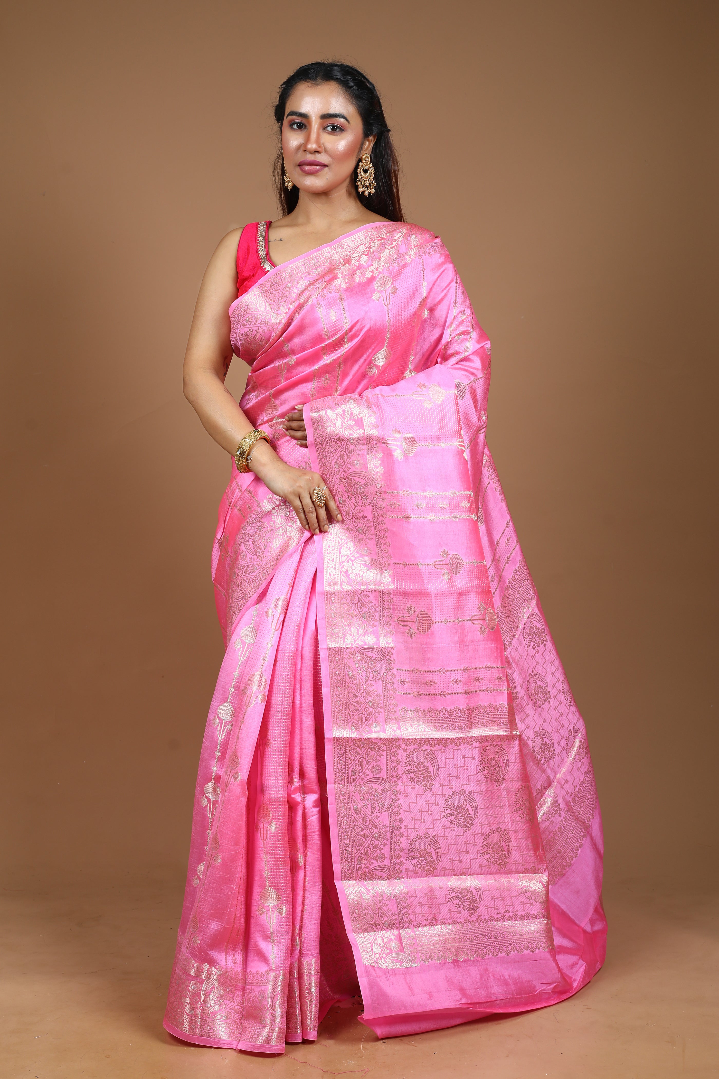 Designer Light Pink Tussar Saree