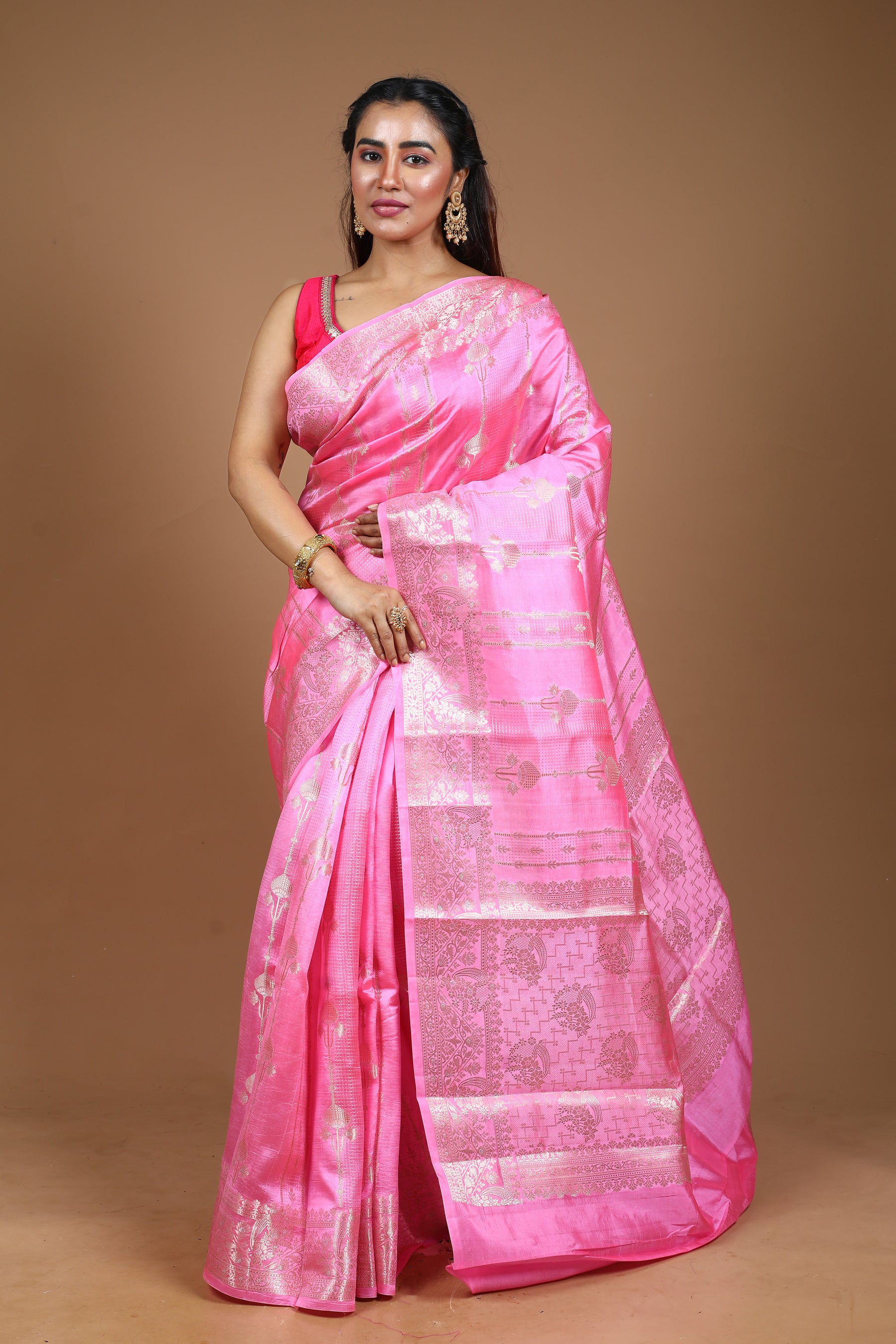 Designer Light Pink Tussar Saree