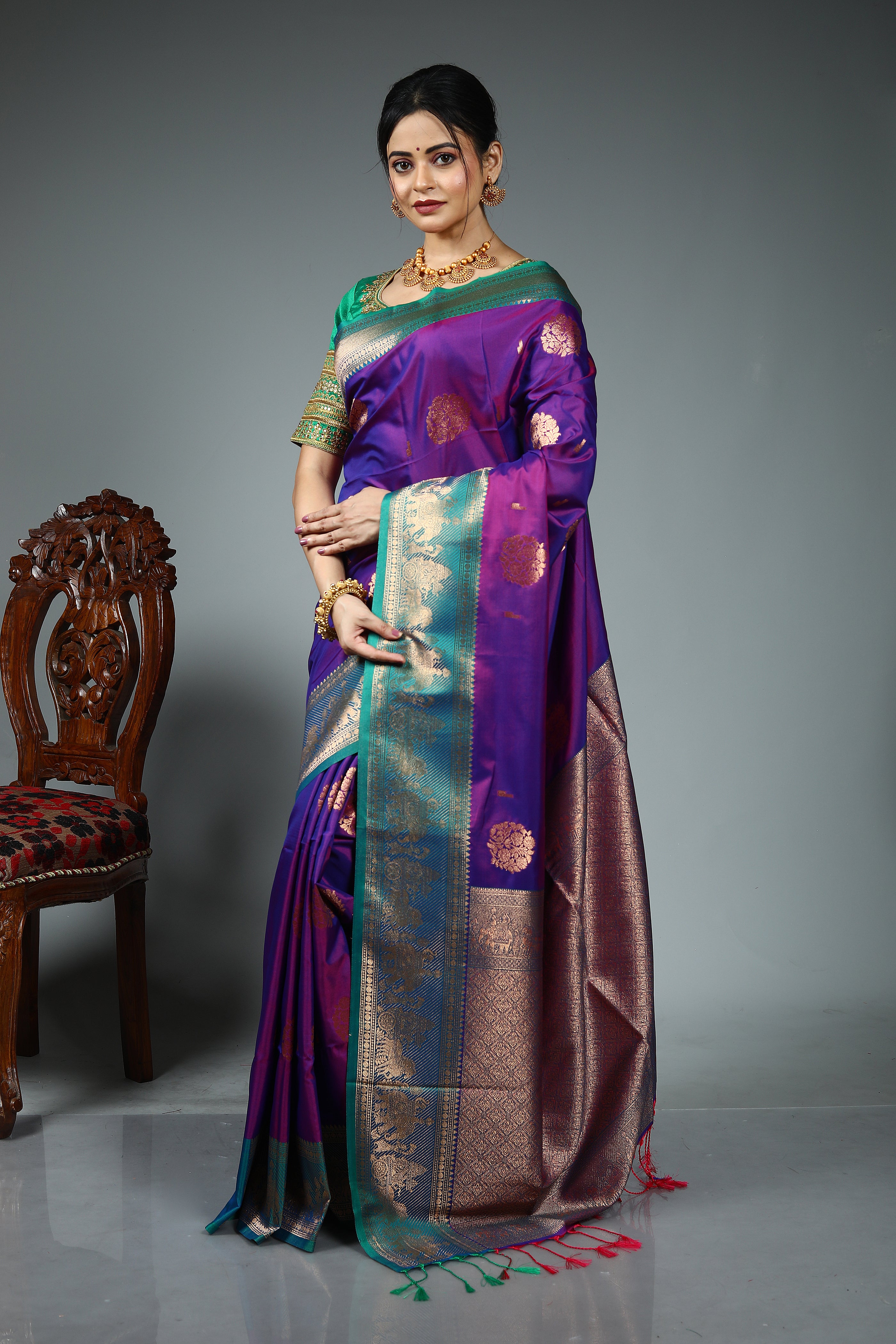 Purple Blended Katan Silk Saree