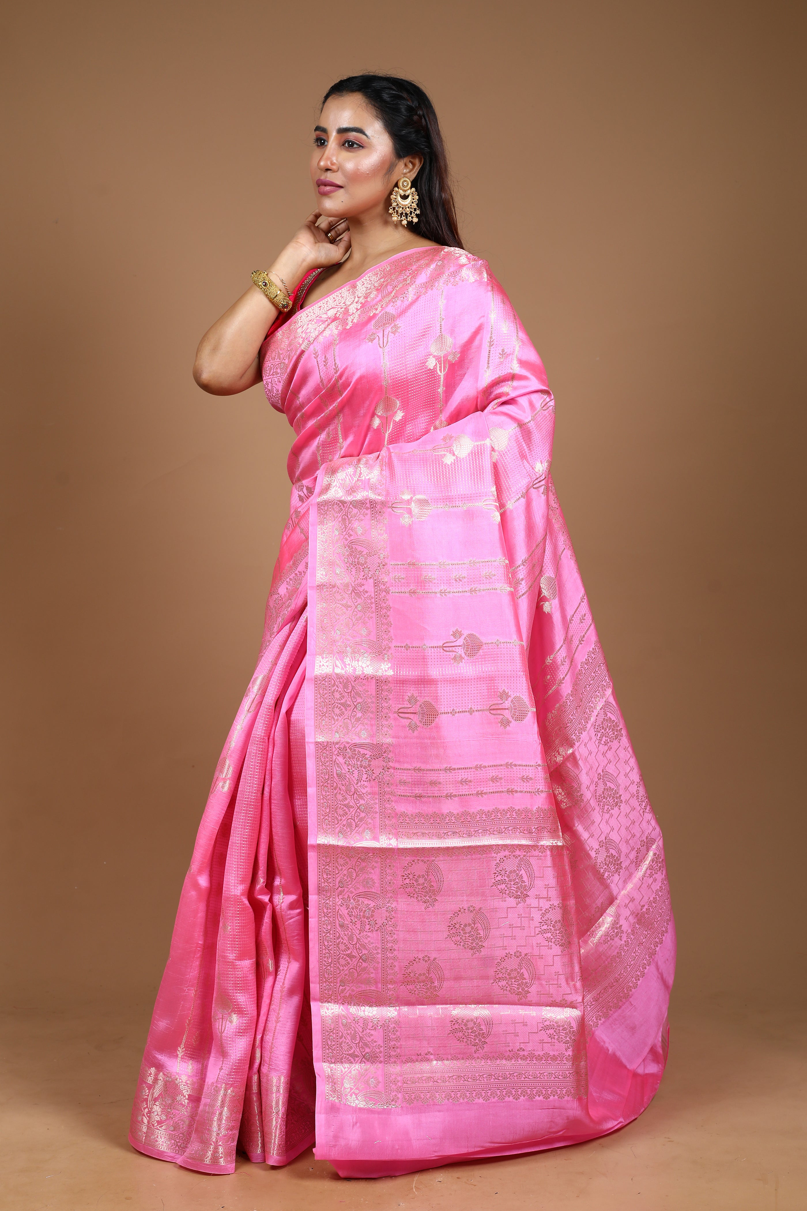 Designer Light Pink Tussar Saree