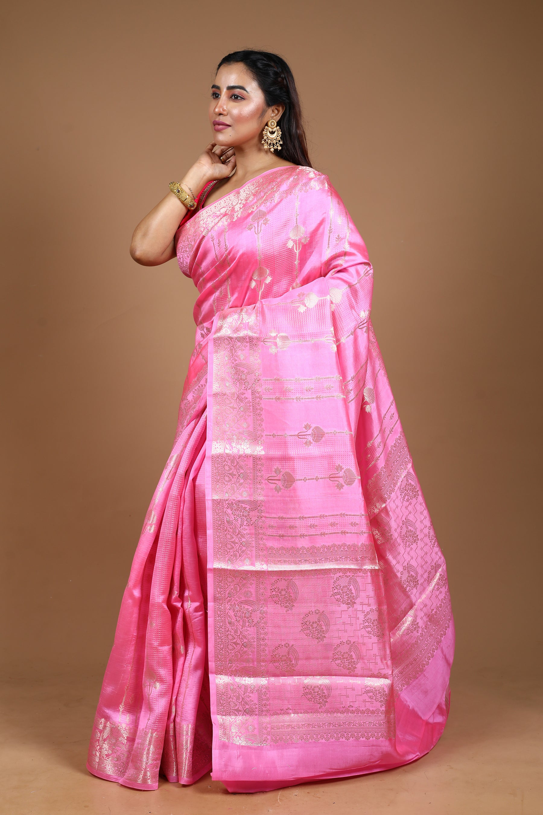 Designer Light Pink Tussar Saree
