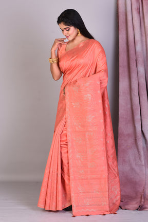 Peach Blended Silk Saree with Sequence Work - Keya Seth Exclusive