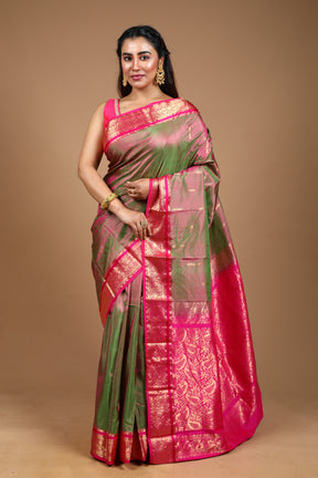 Dual Tone Green Pure Kanjivaram Silk Saree