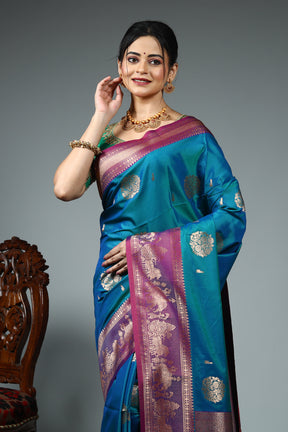 Dual Tone Blue Katan Silk Saree