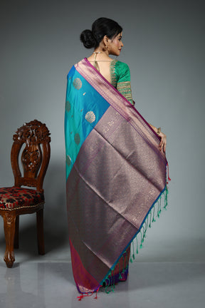 Dual Tone Blue Katan Silk Saree