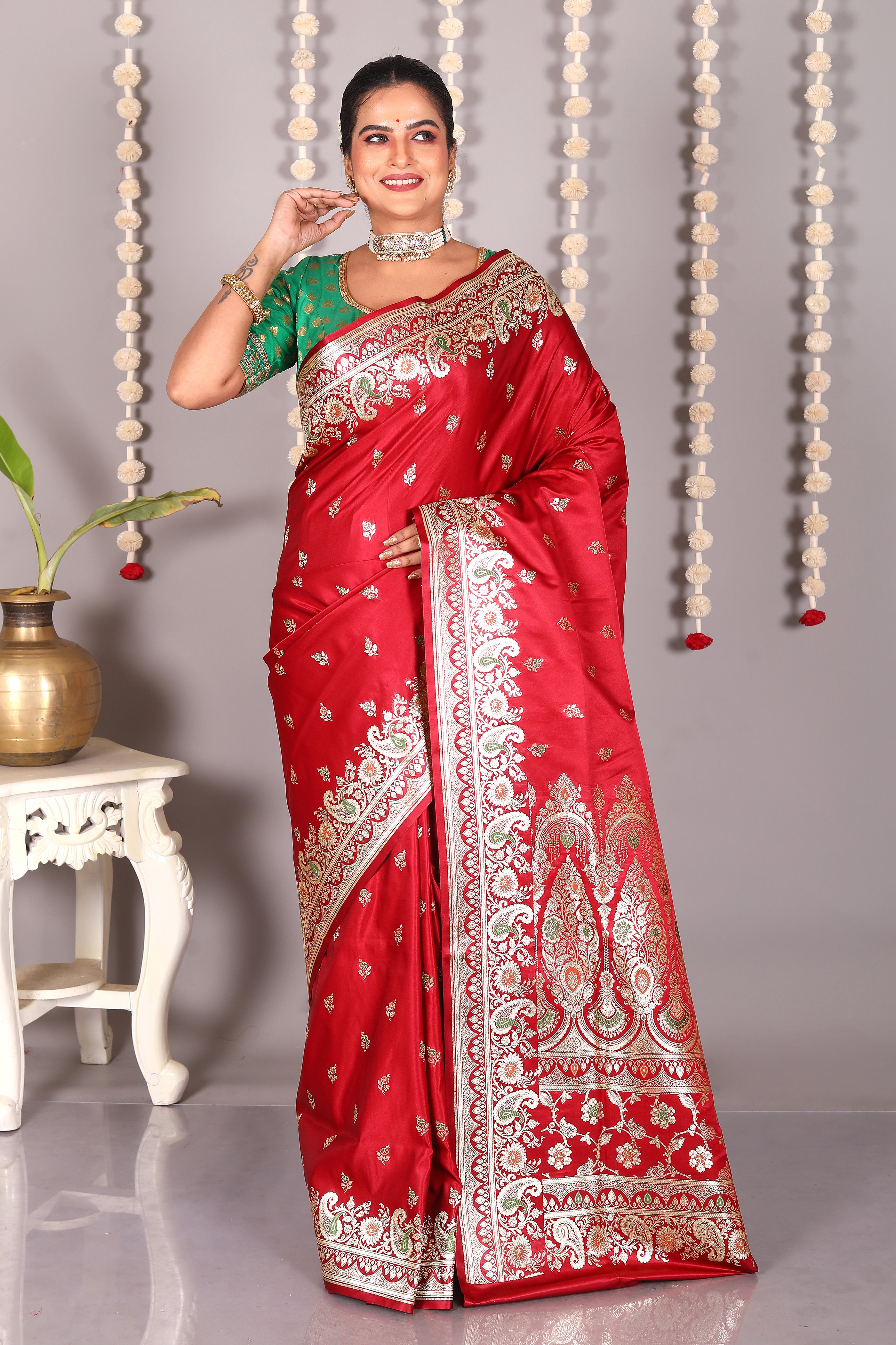 Maroon Pure Banarasi Silk Saree - Keya Seth Exclusive