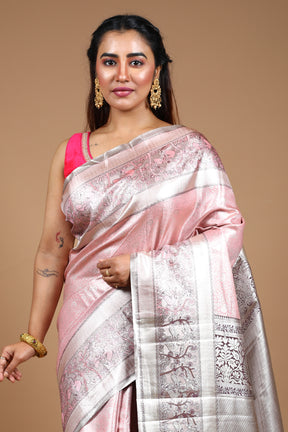 Light Pink Blended Tissue Kanjivaram Silk Saree