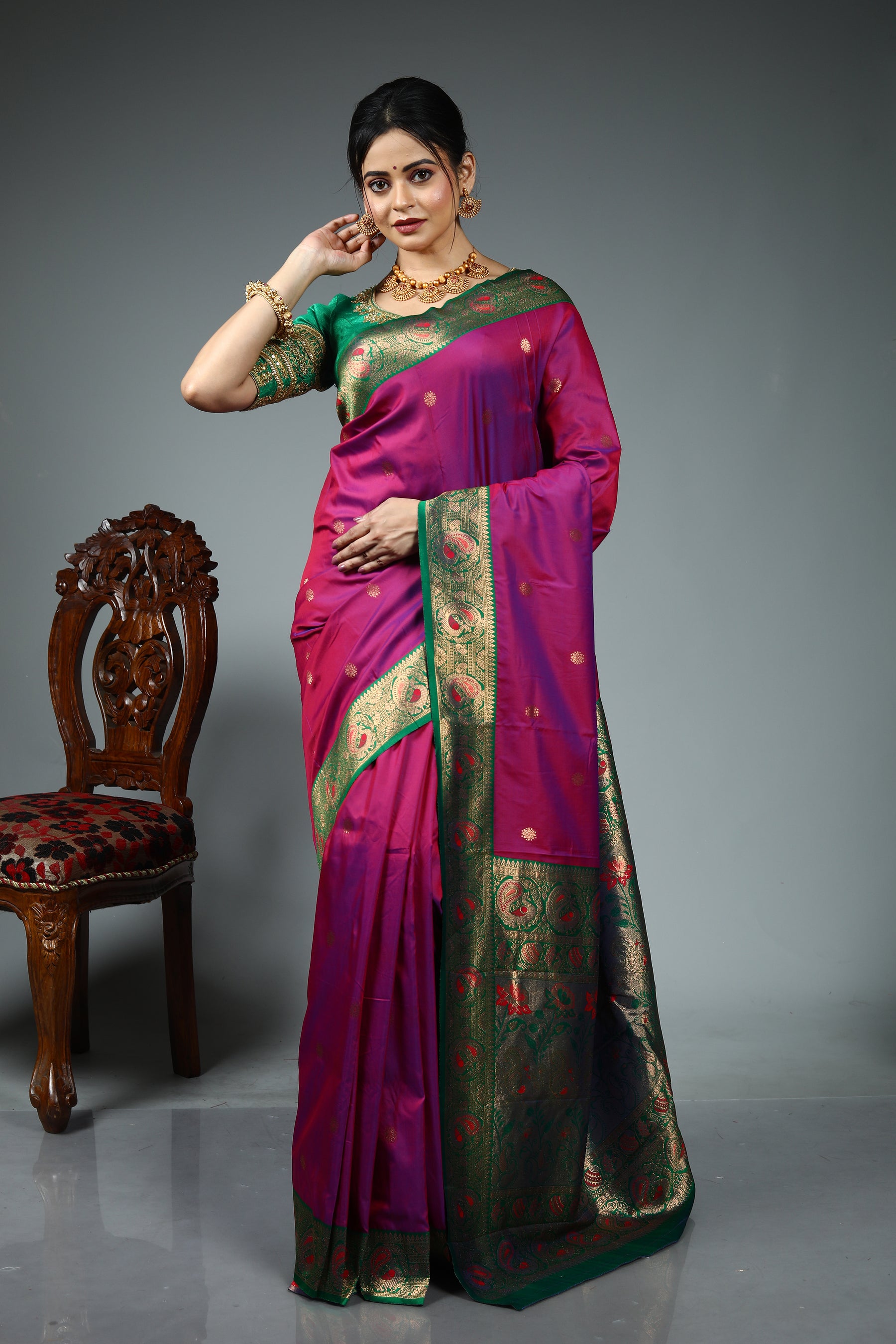Purple Blended Silk Saree