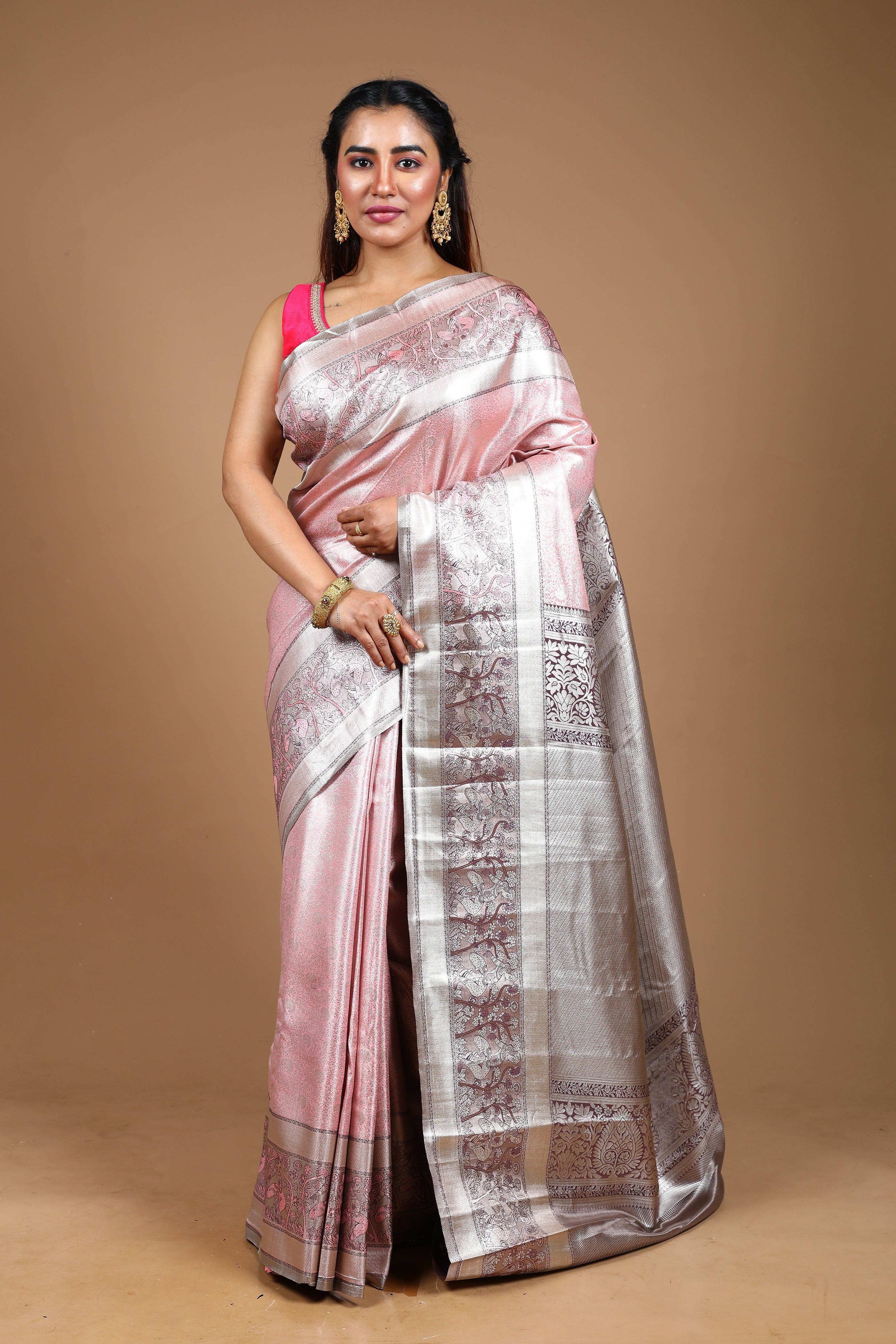 Light Pink Blended Tissue Kanjivaram Silk Saree
