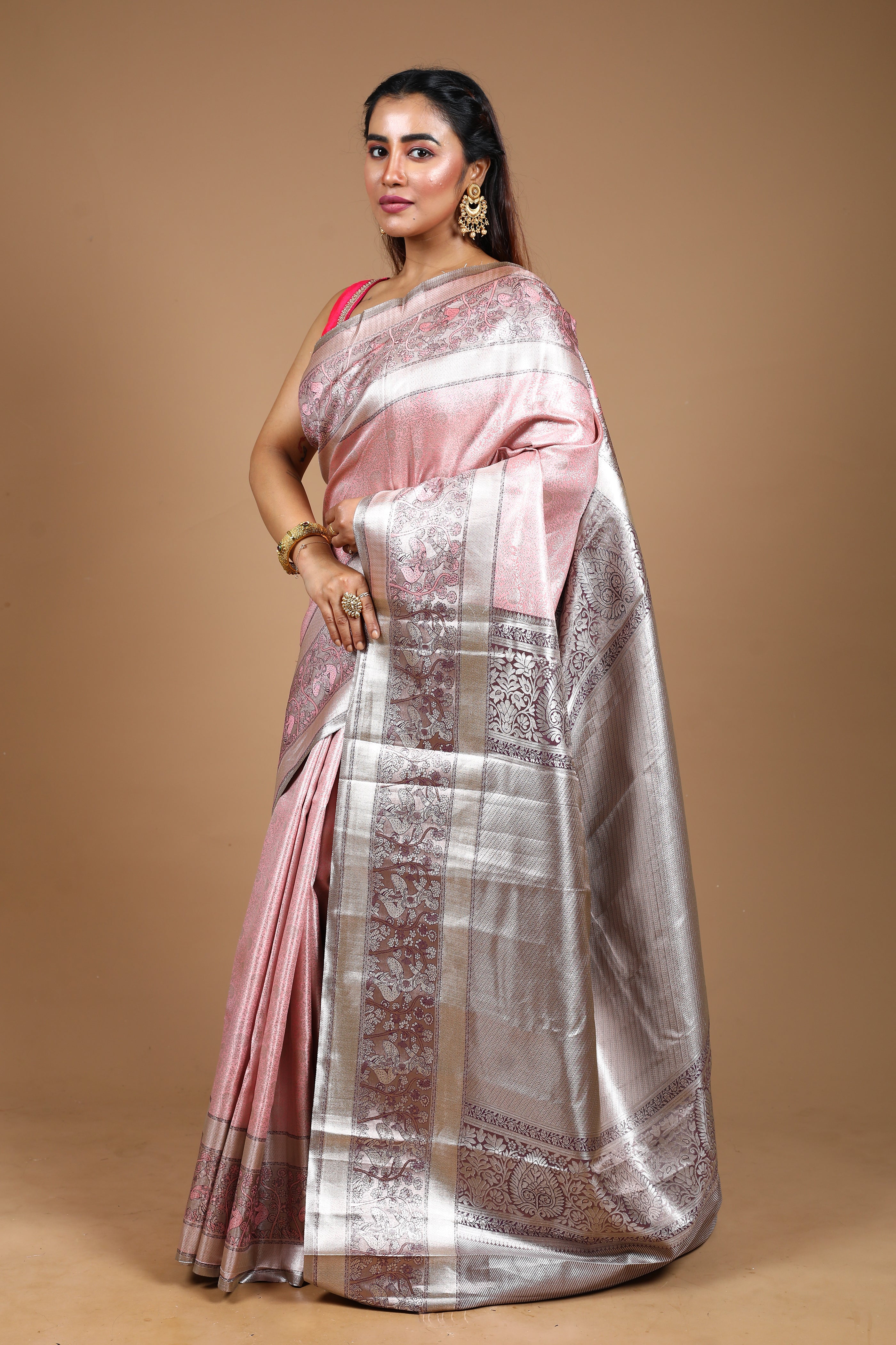 Light Pink Blended Tissue Kanjivaram Silk Saree