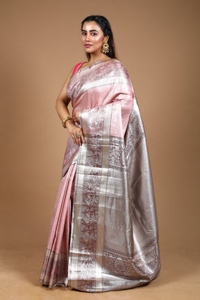 Light Pink Blended Tissue Kanjivaram Silk Saree
