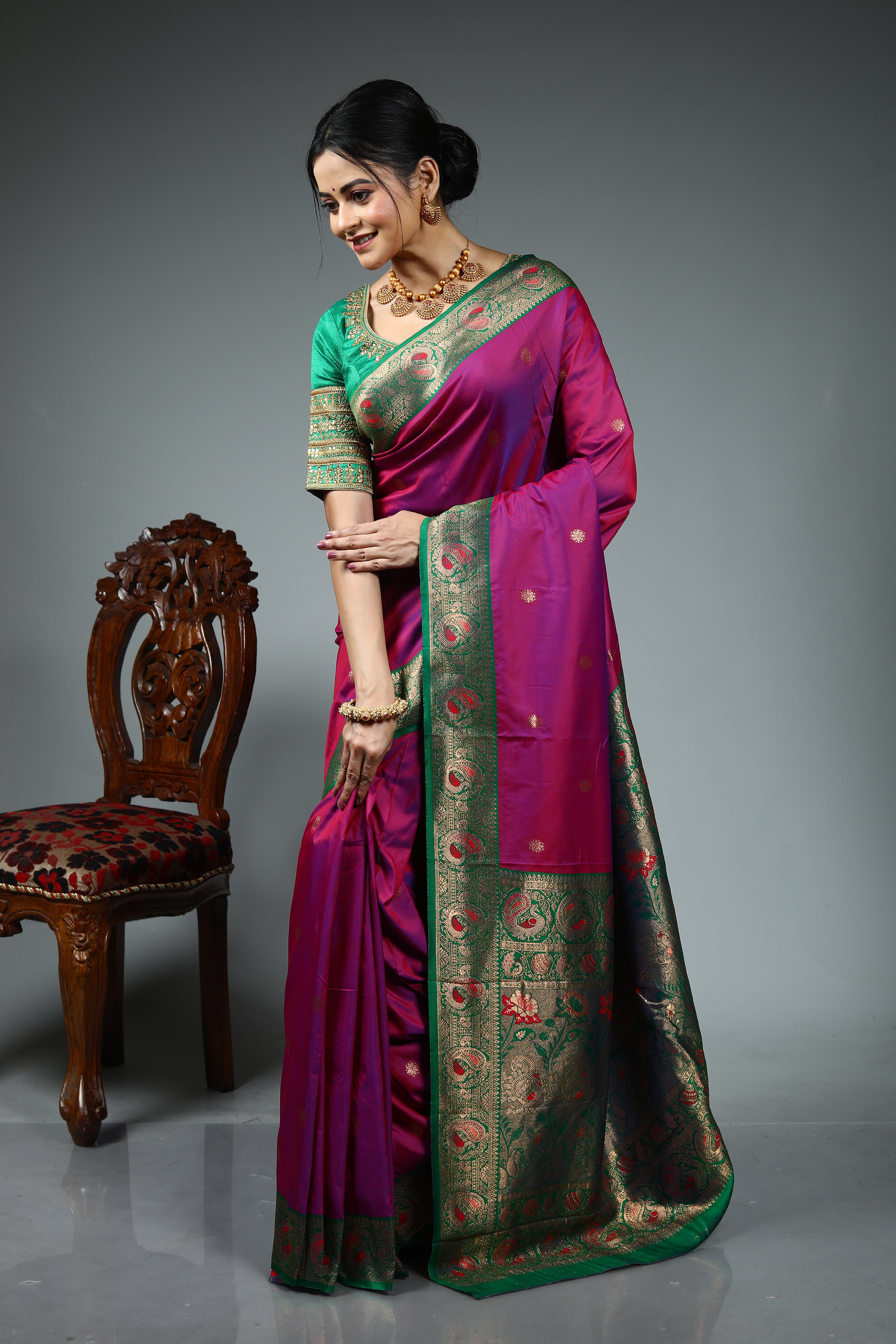 Purple Blended Silk Saree
