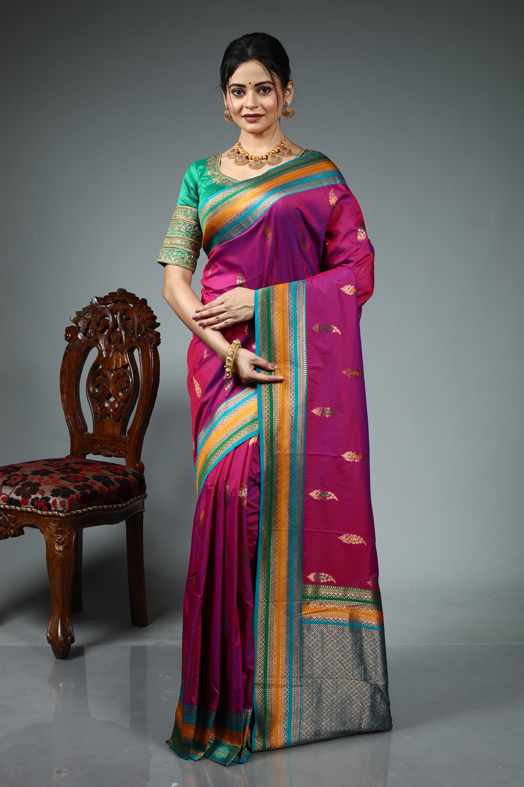 Magenta Blended Katan Silk Saree