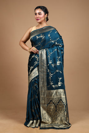 Rama Green Blended Satin Silk Saree