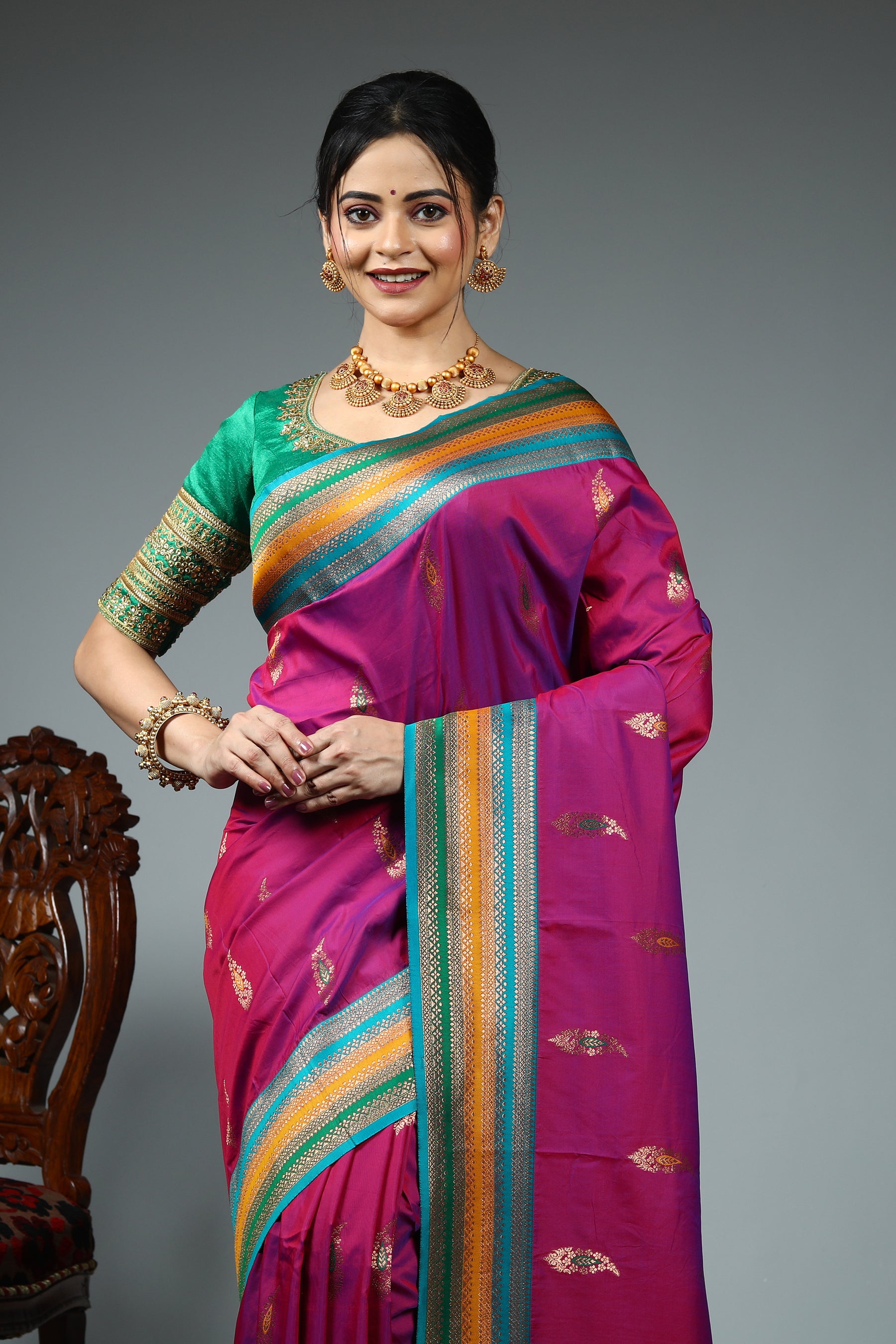 Magenta Blended Katan Silk Saree