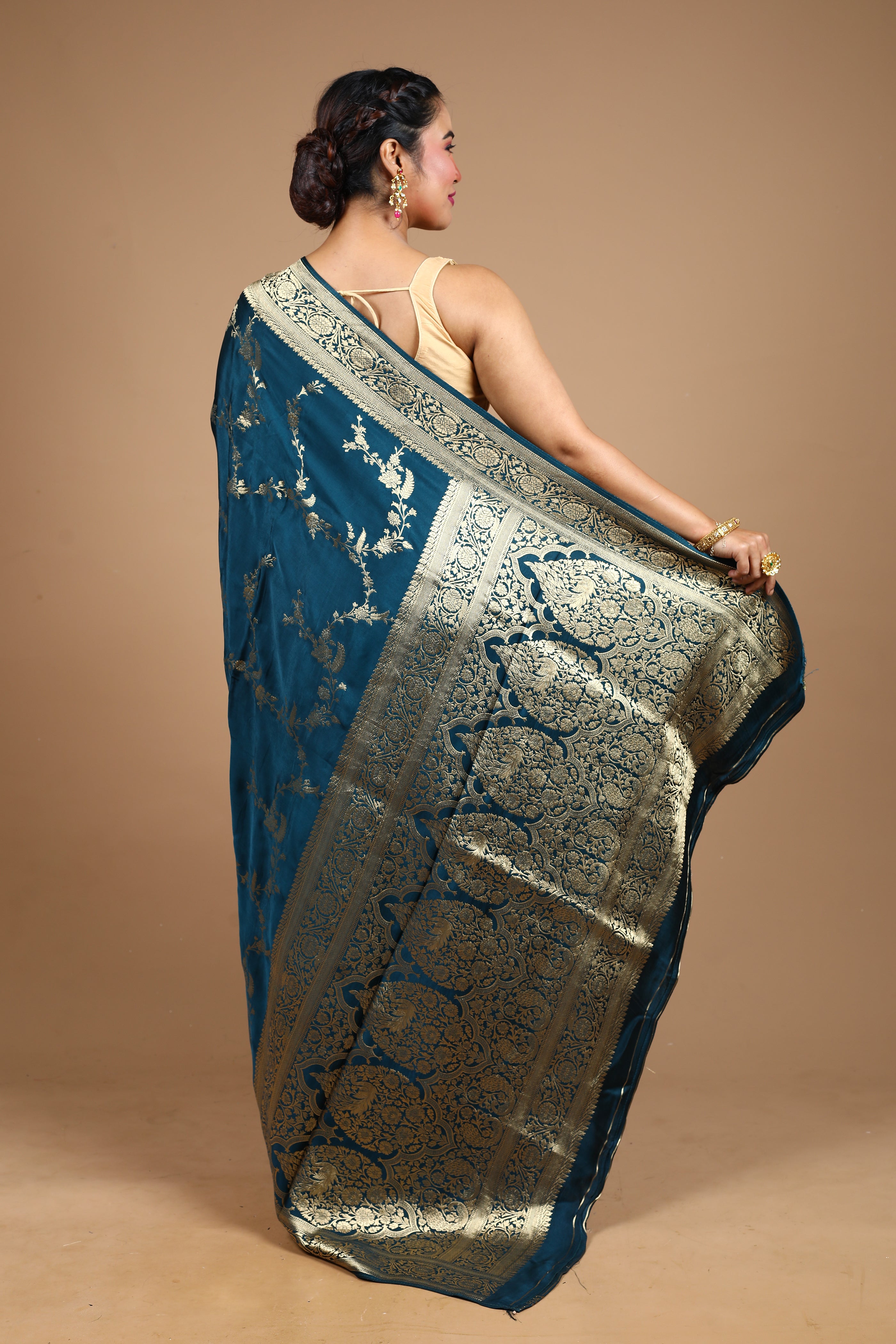 Rama Green Blended Satin Silk Saree