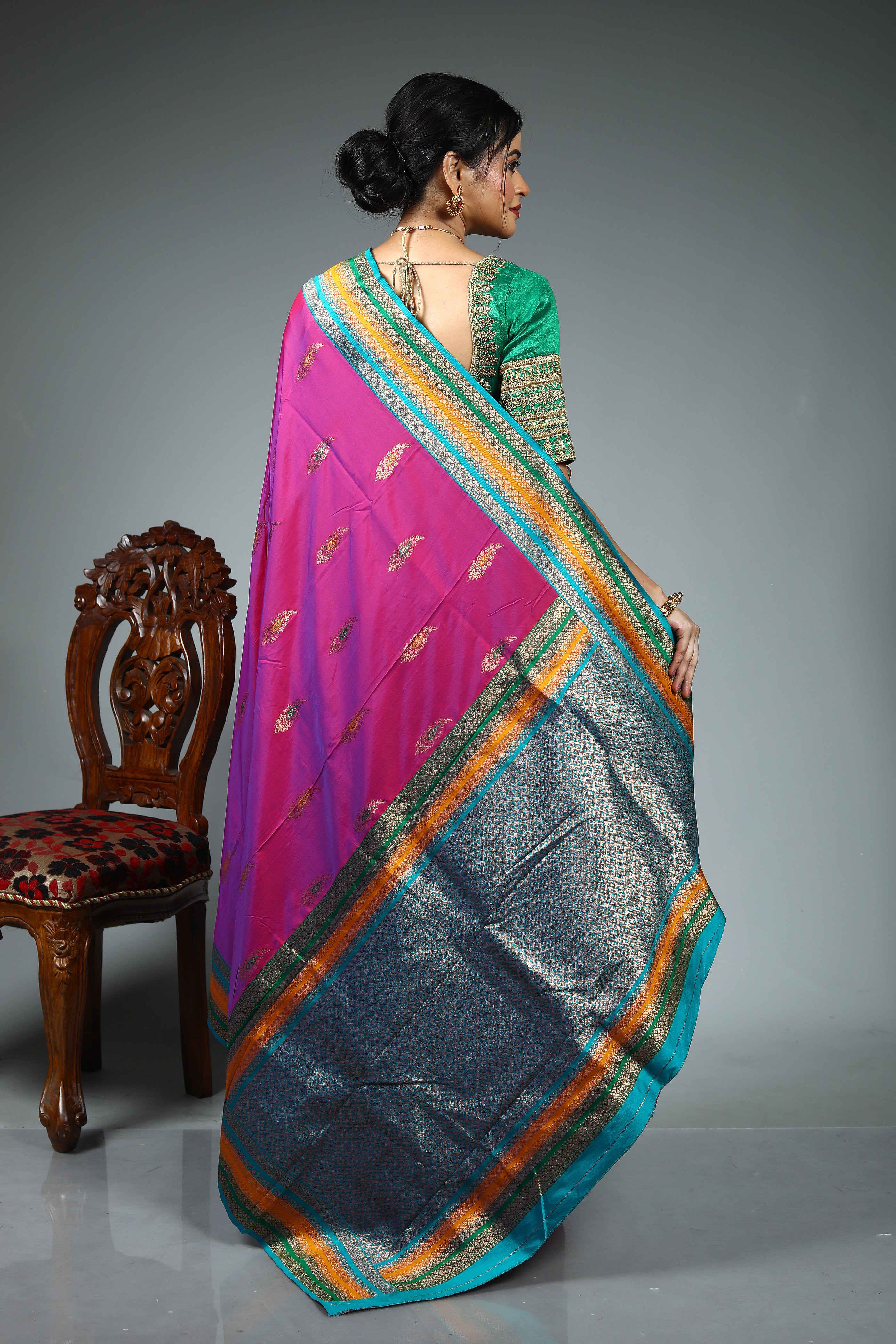 Magenta Blended Katan Silk Saree