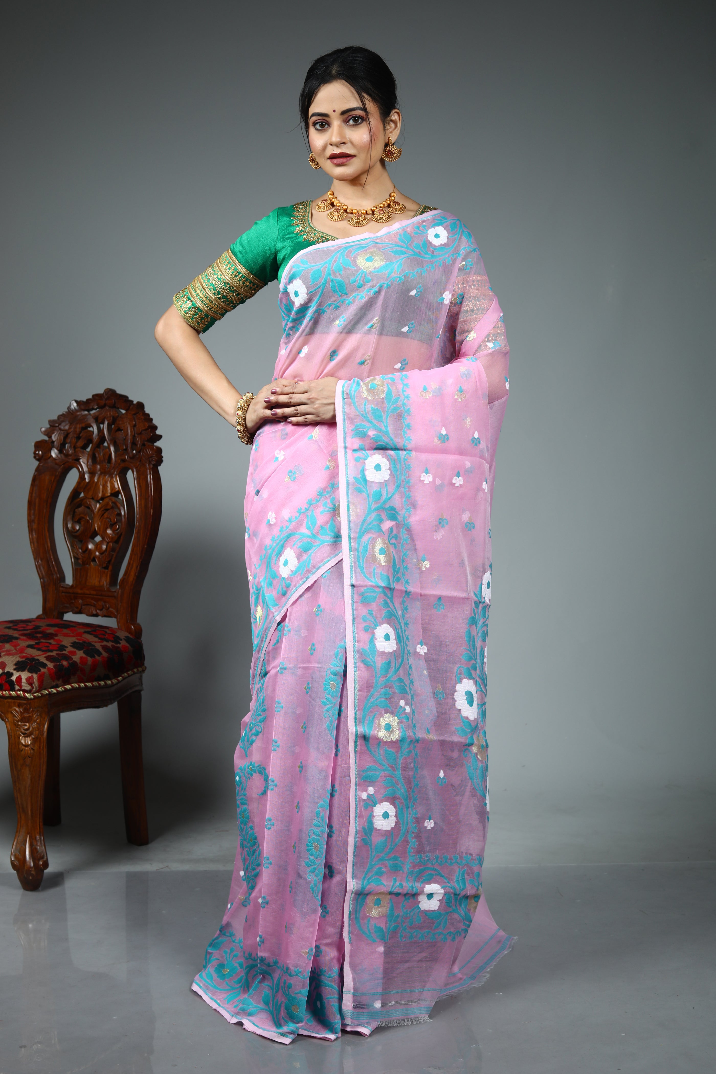 Light Pink Blended Jamdani Saree