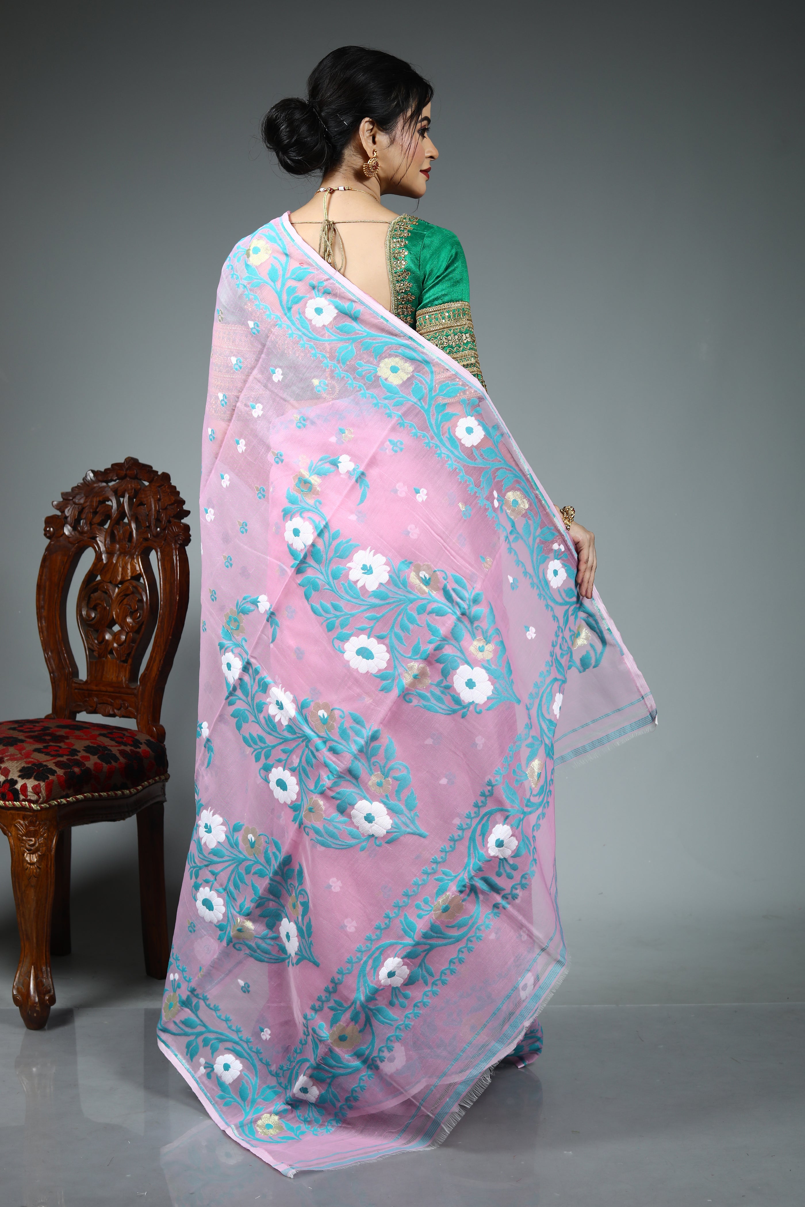 Light Pink Blended Jamdani Saree