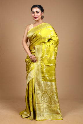 Pesta Green Blended Satin Silk Saree