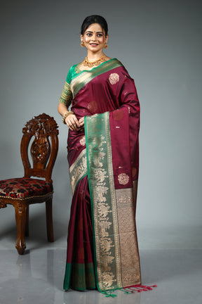 Wine Blended Katan Silk Saree