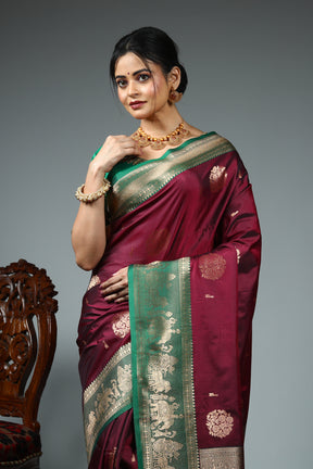Wine Blended Katan Silk Saree