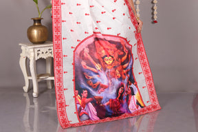 White and Red Blended Kota Saree With Printed Pallu - Keya Seth Exclusive