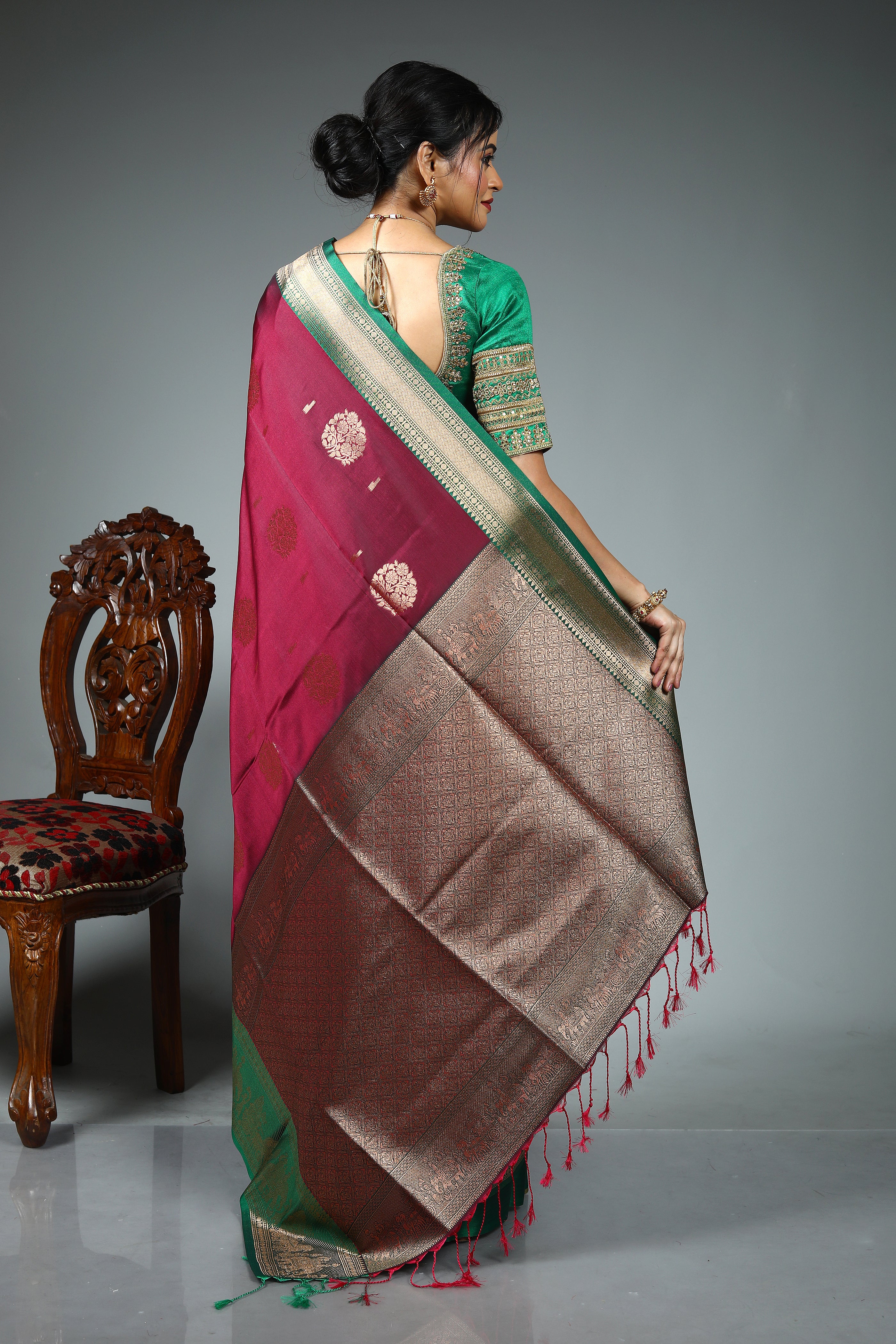Wine Blended Katan Silk Saree