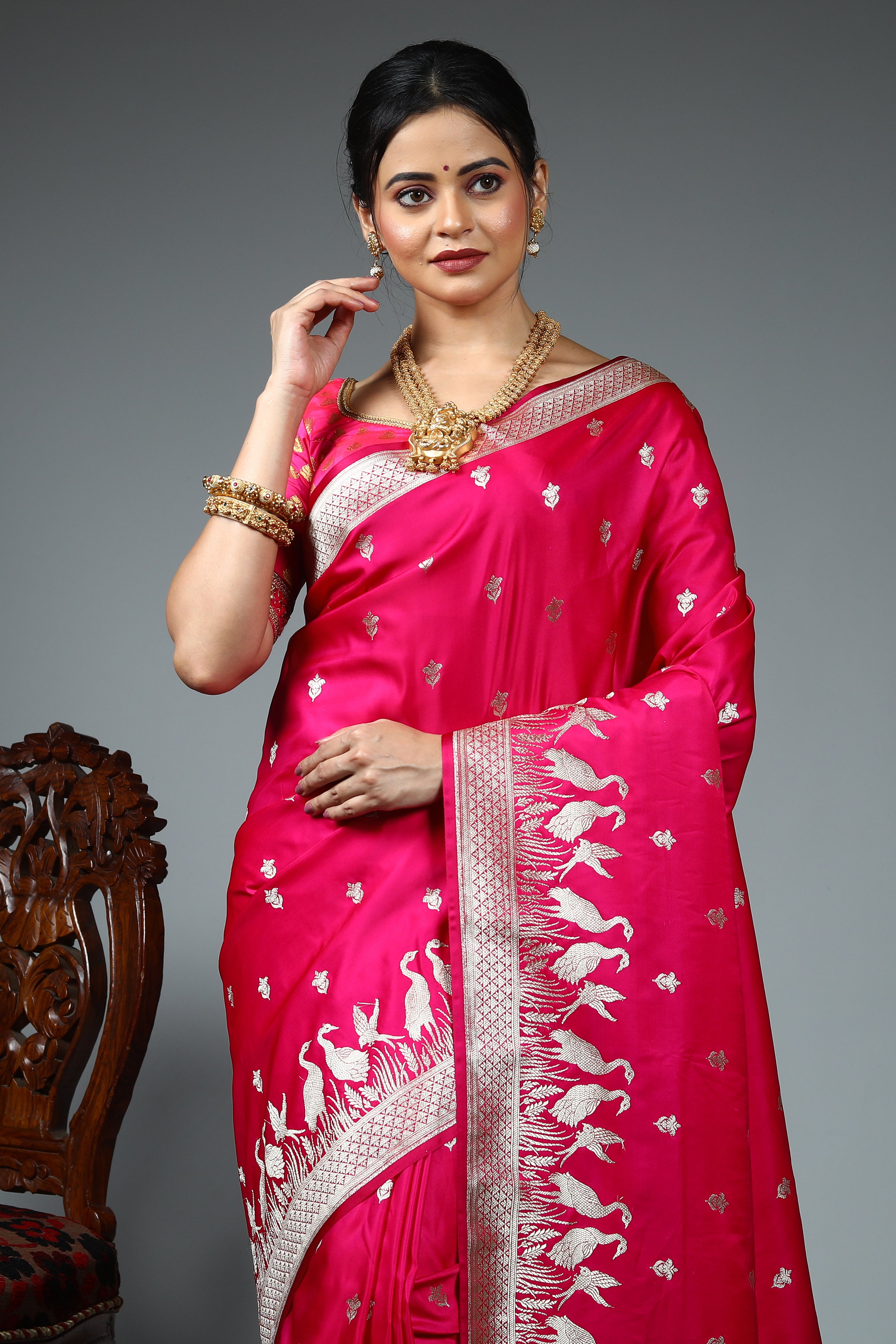 Deep Pink Blended Katan Silk Saree