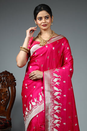 Deep Pink Blended Katan Silk Saree