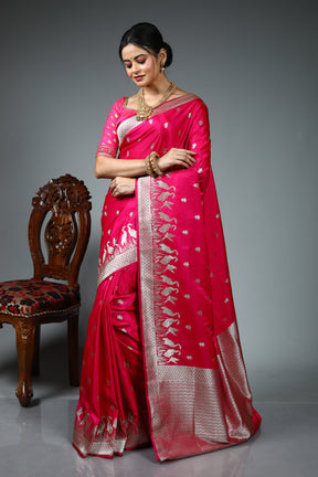 Deep Pink Blended Katan Silk Saree